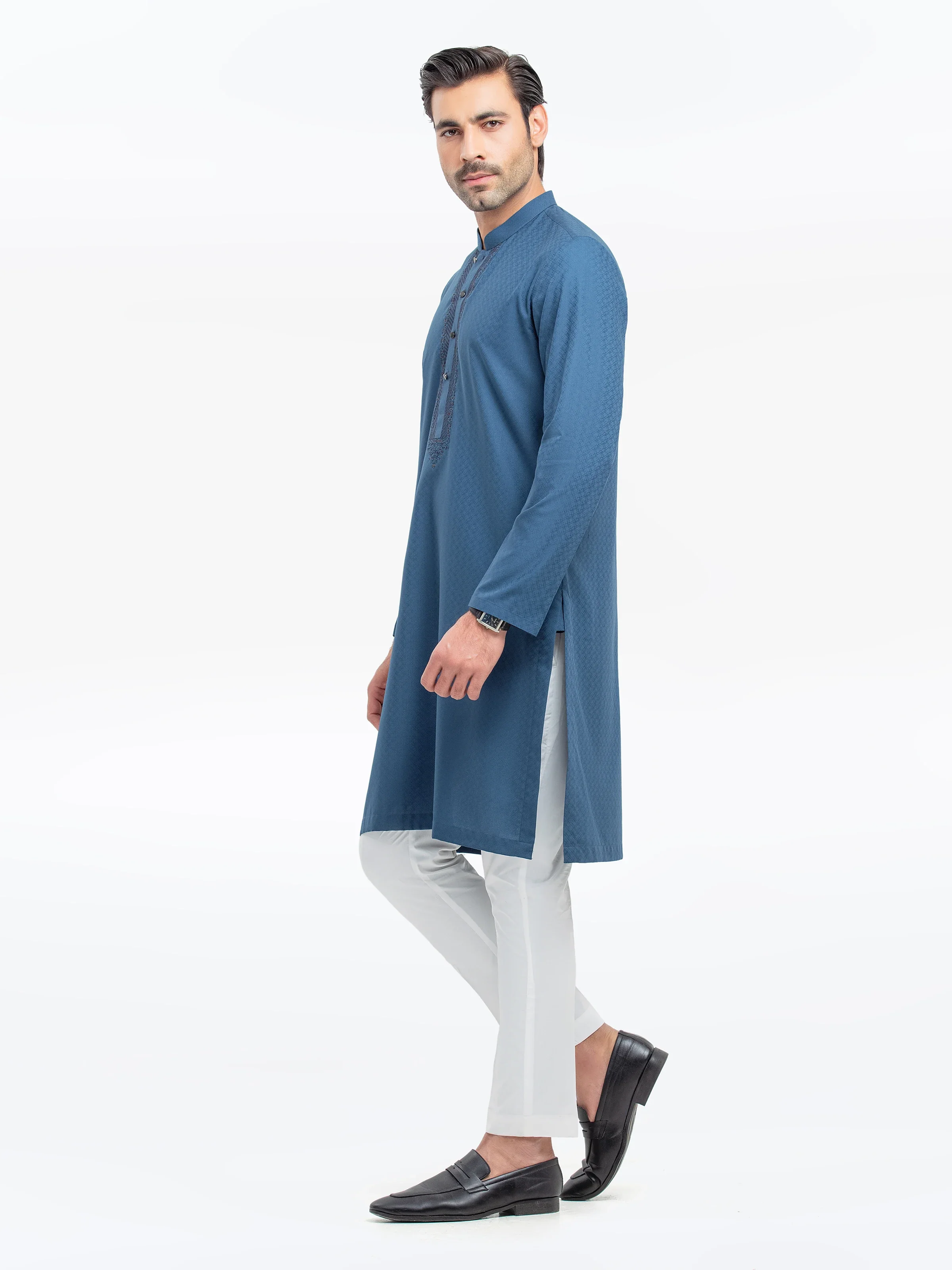 Embroidered Dobby Kurta - EMTK5-99526 - Image 4
