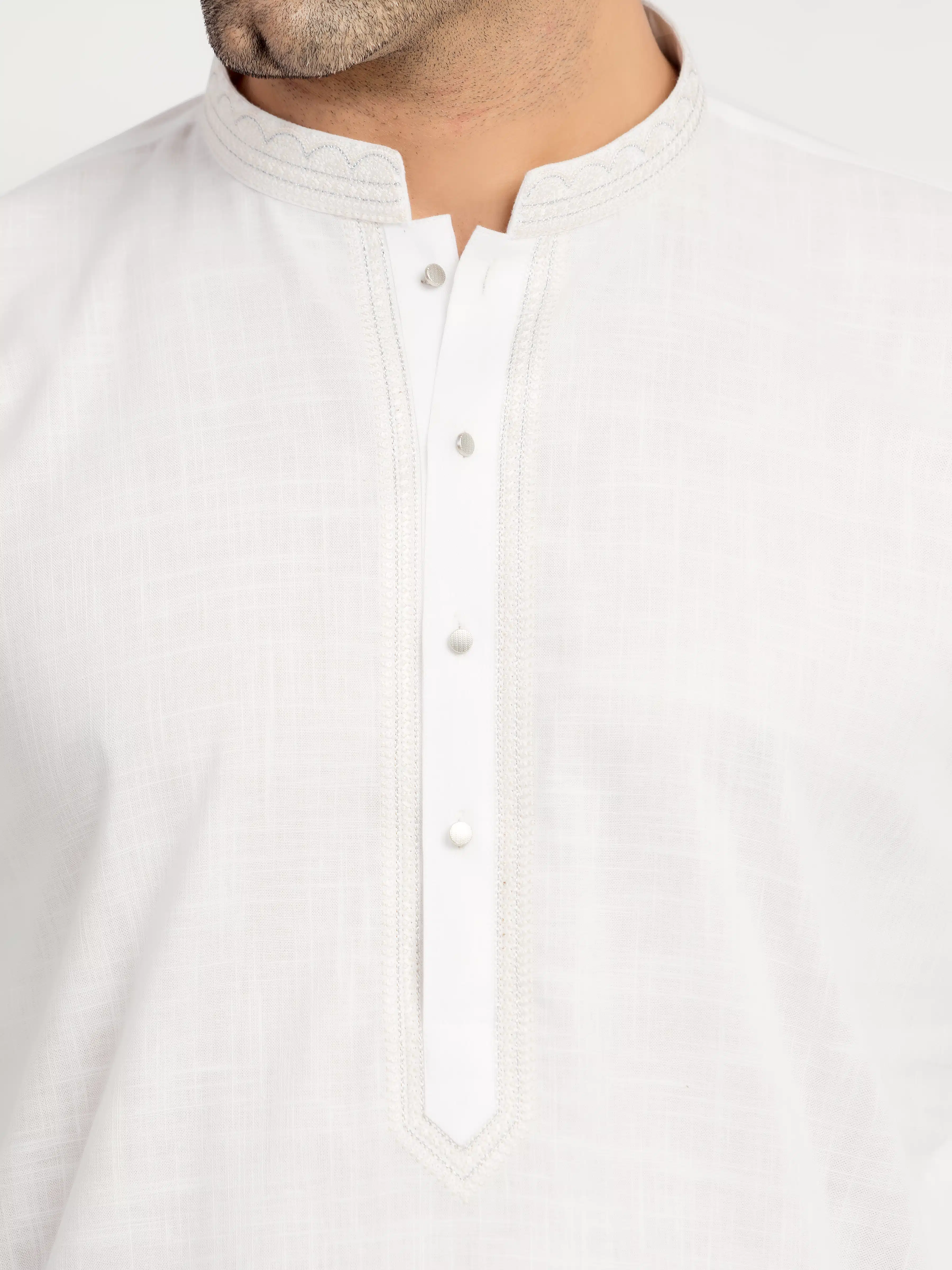 Embroidered Cotton Slub Kurta Pajama - EMTKPT6-103 - Image 3