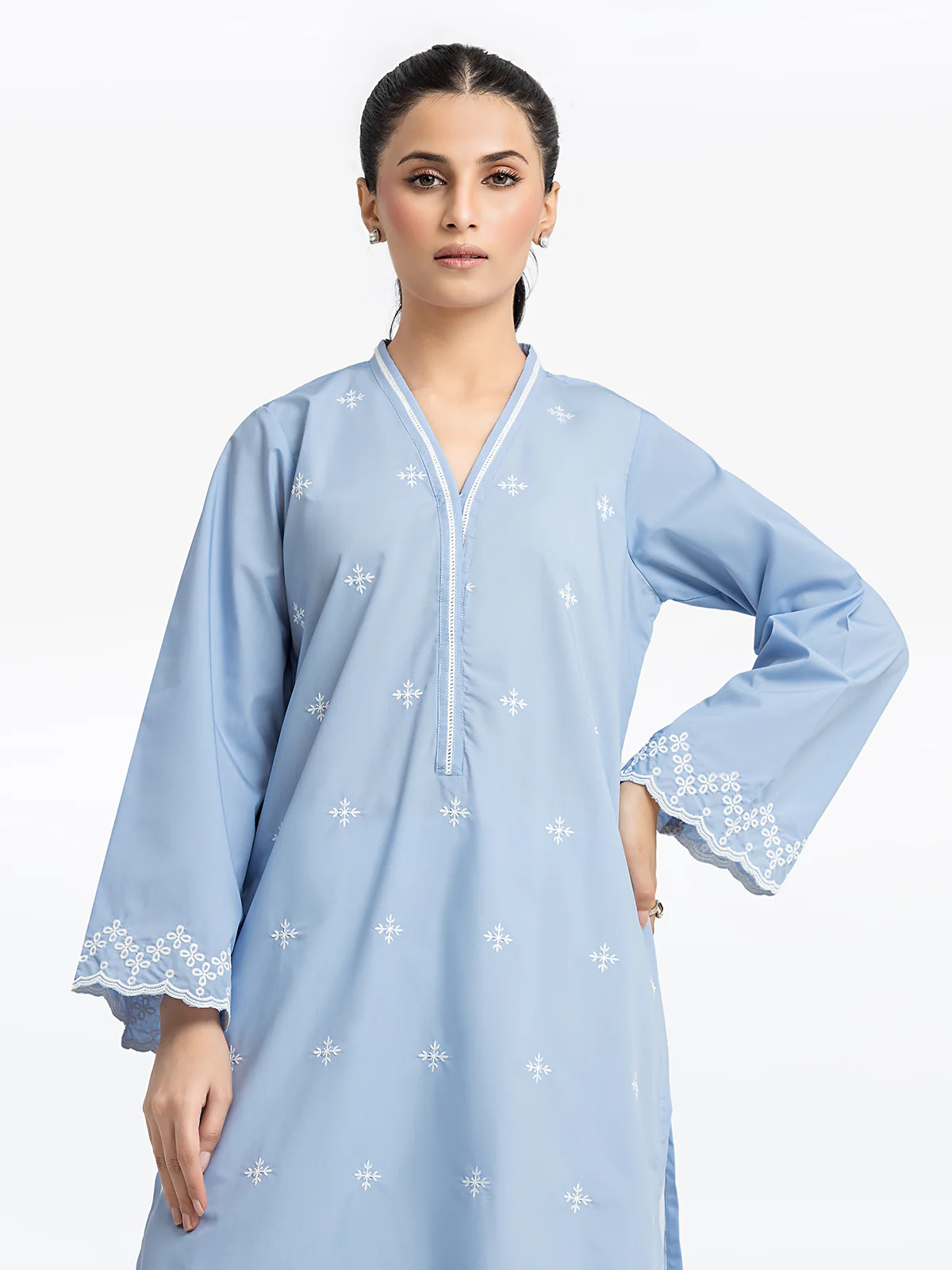 Embroidered Cotton Satin Shirt - EWTKE24-69650S - Image 3