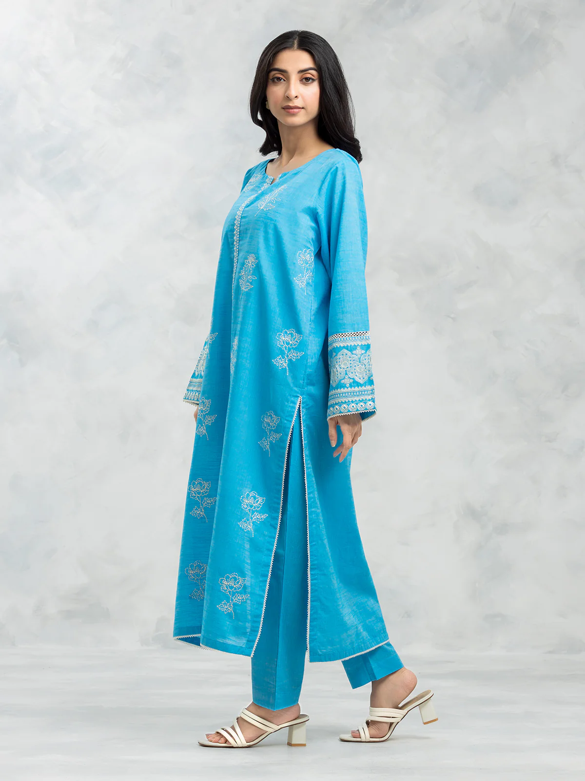 Embroidered Chambray Shirt Trouser - EWTKE24-80353ST - Image 3