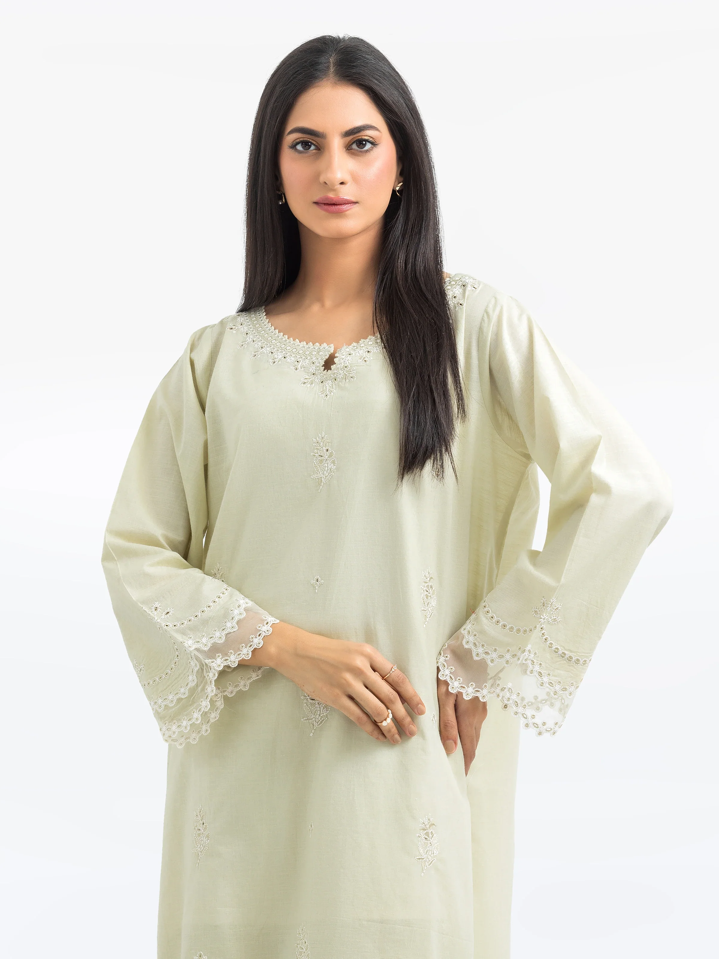 Embroidered Cotton Slub Shirt Trouser - EWTKE24-80107ST - Image 2