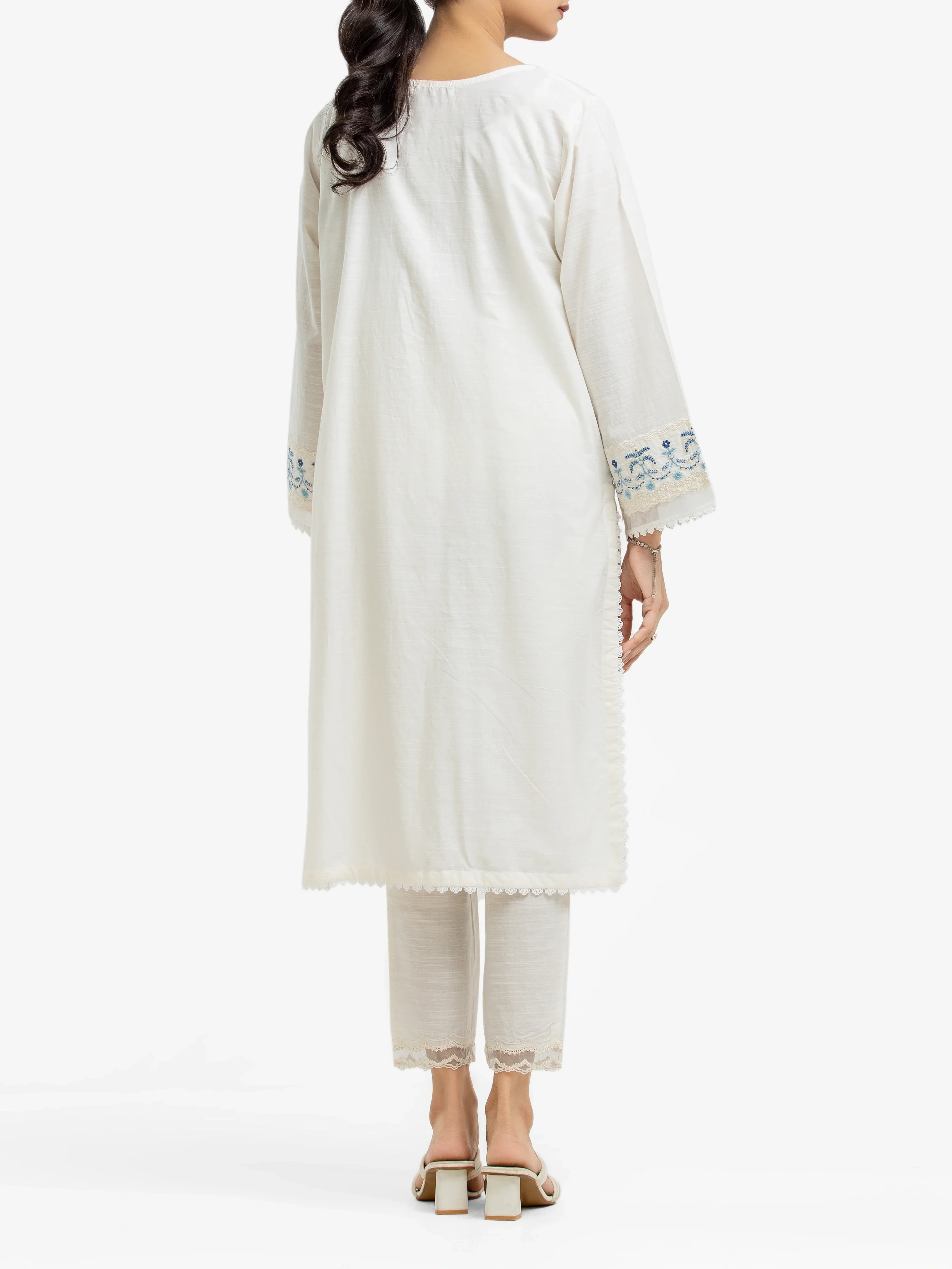 Embroidered Cotton Slub Shirt Trouser - EWTKE24-81173ST - Image 5