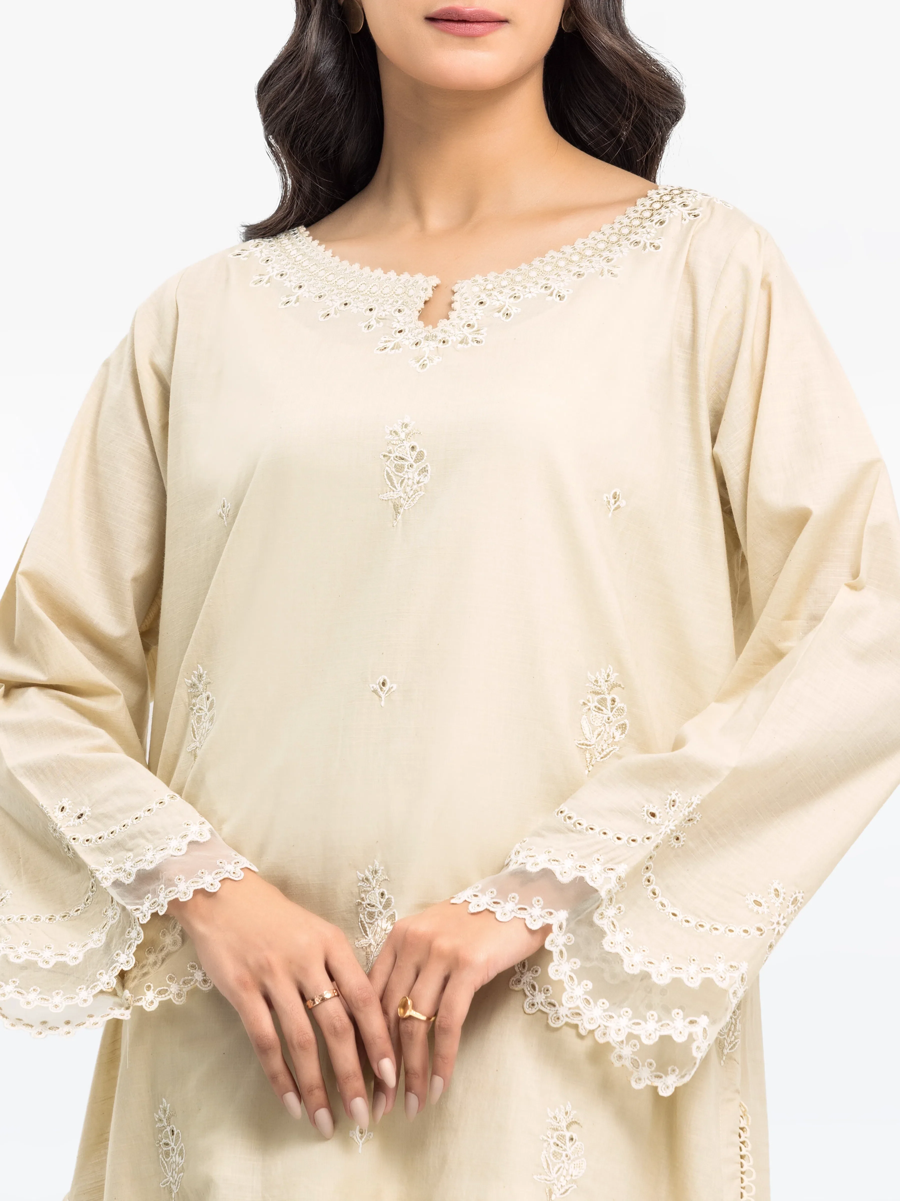 Embroidered Cotton Slub Shirt Trouser - EWTKE24-81174ST - Image 2
