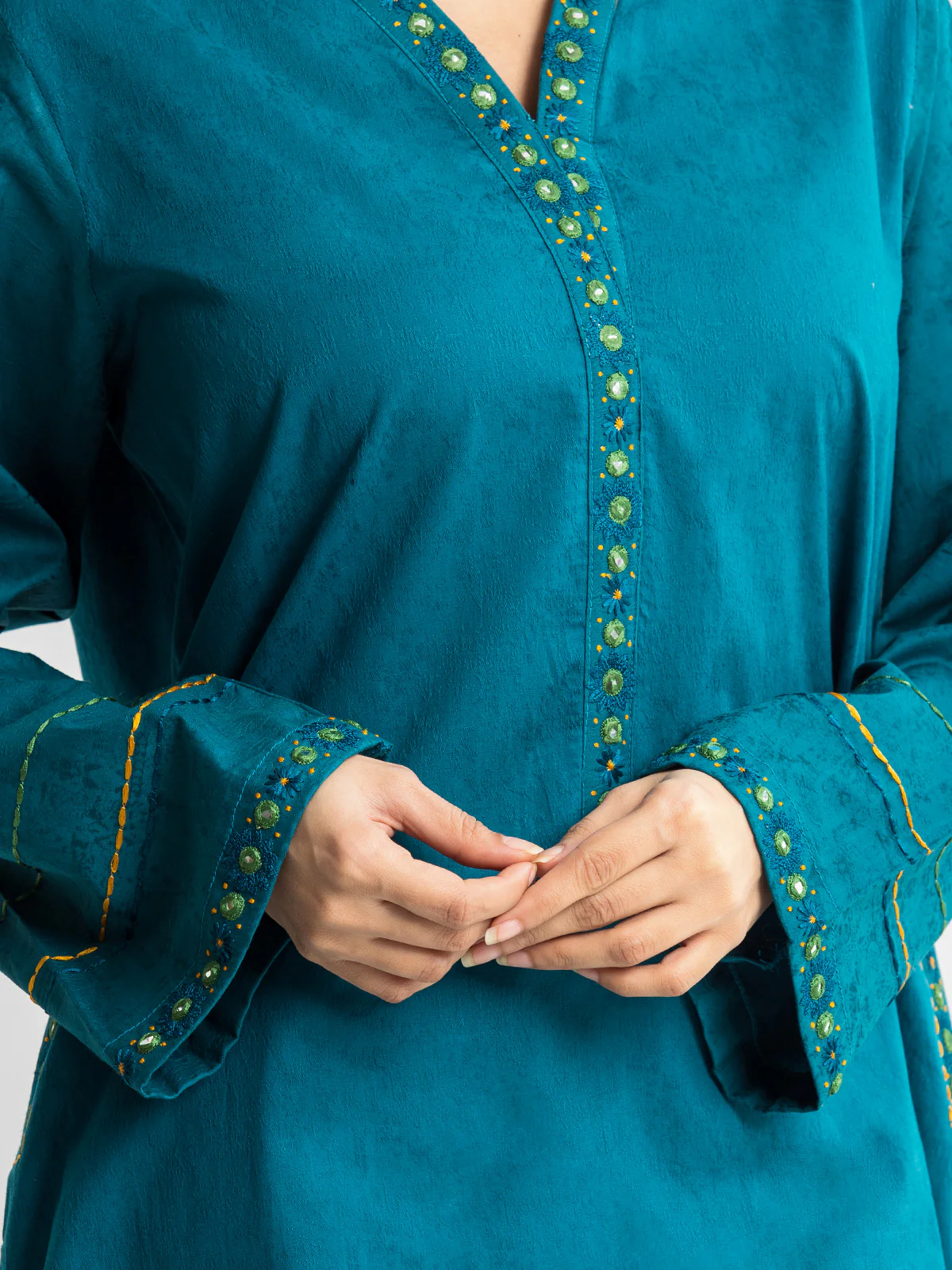 Embroidered Dobby Shirt Trouser - EWTKE24-69653ST - Image 4