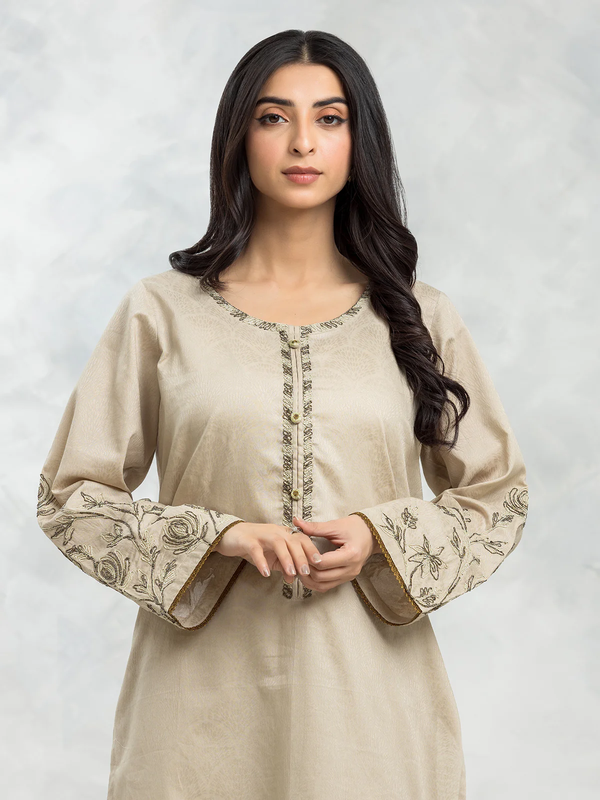 Embroidered Dobby Shirt Trouser - EWTKE24-69654ST - Image 2