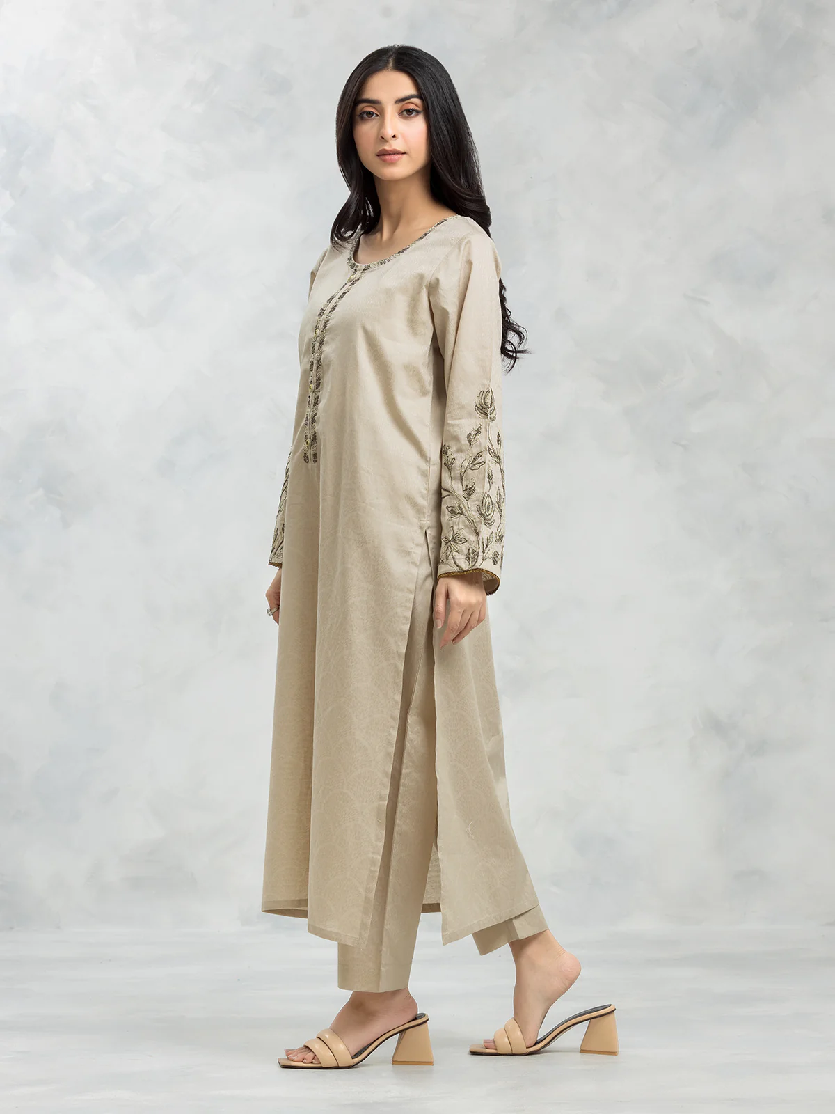 Embroidered Dobby Shirt Trouser - EWTKE24-69654ST - Image 3