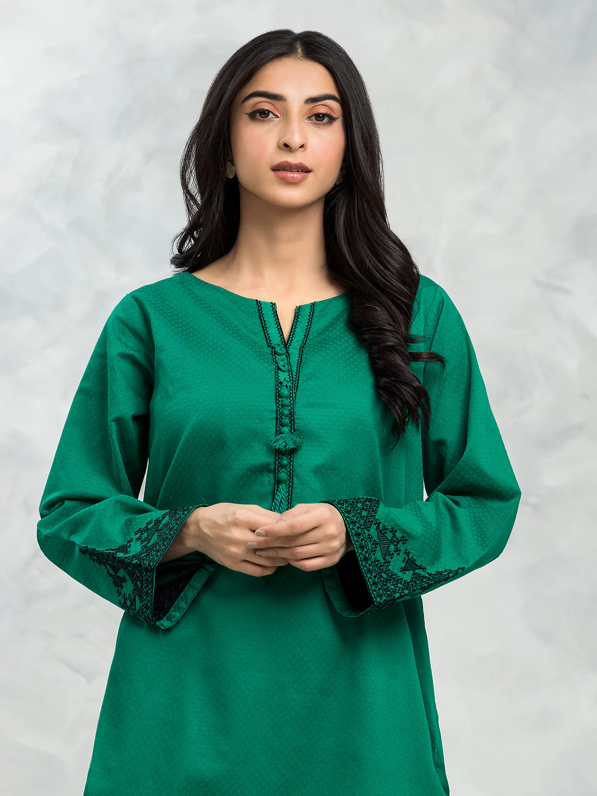Embroidered Dobby Shirt Trouser - EWTKE24-69660ST - Image 2