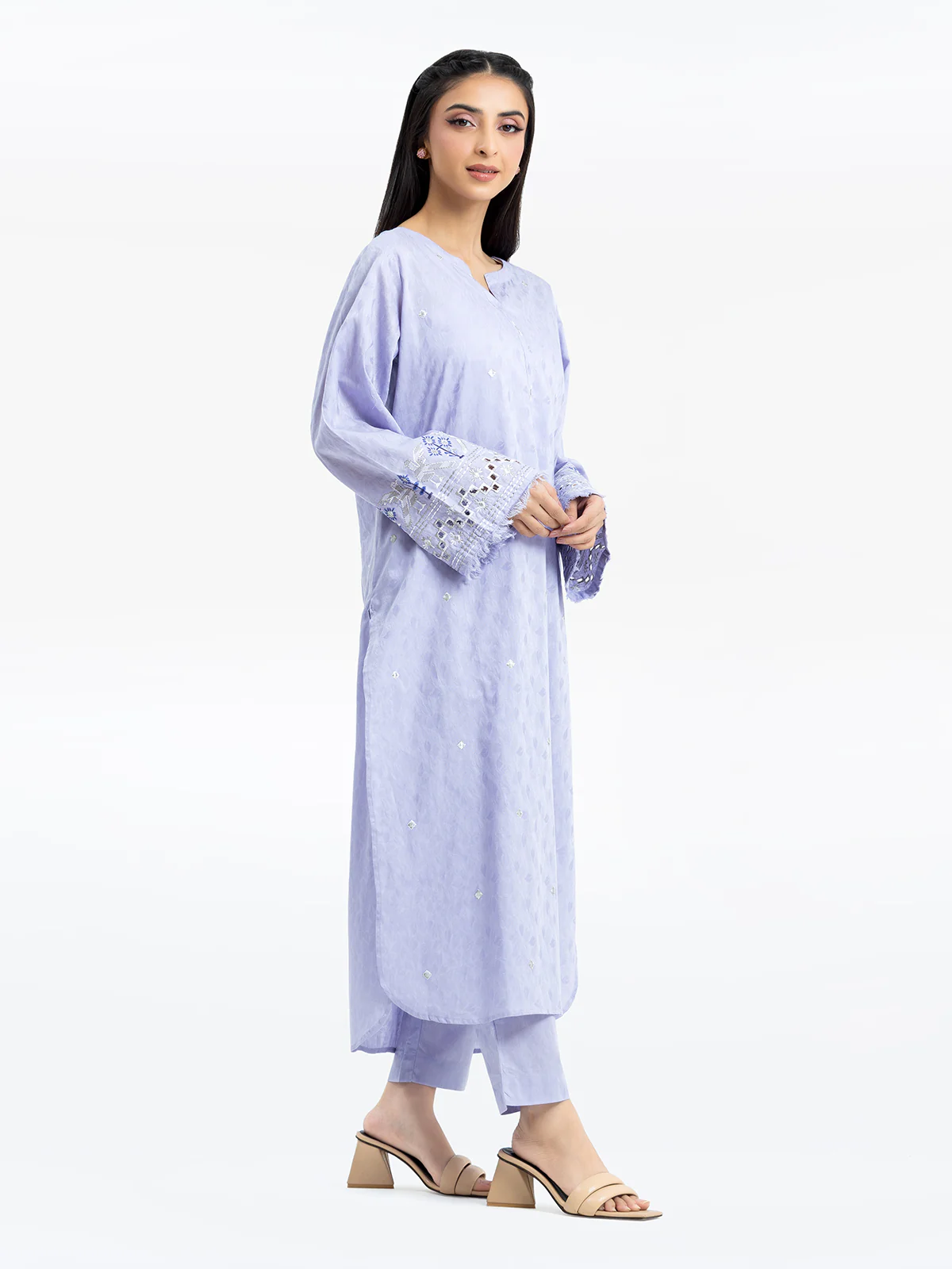 Embroidered Dobby Shirt Trouser - EWTKE24-69692ST - Image 4