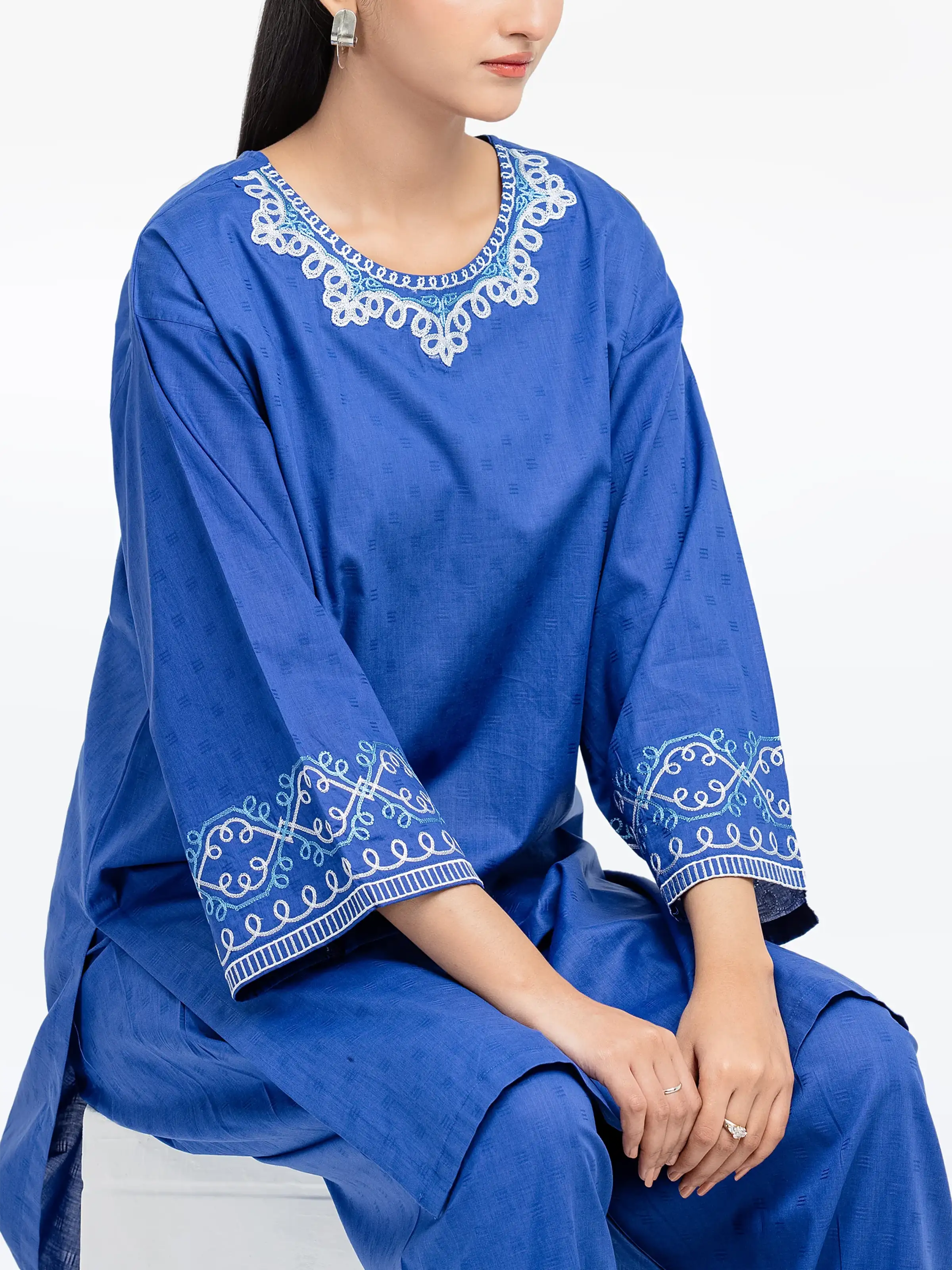 Embroidered Dobby Co-Ord Set - EWTKE24-80131ST - Image 2