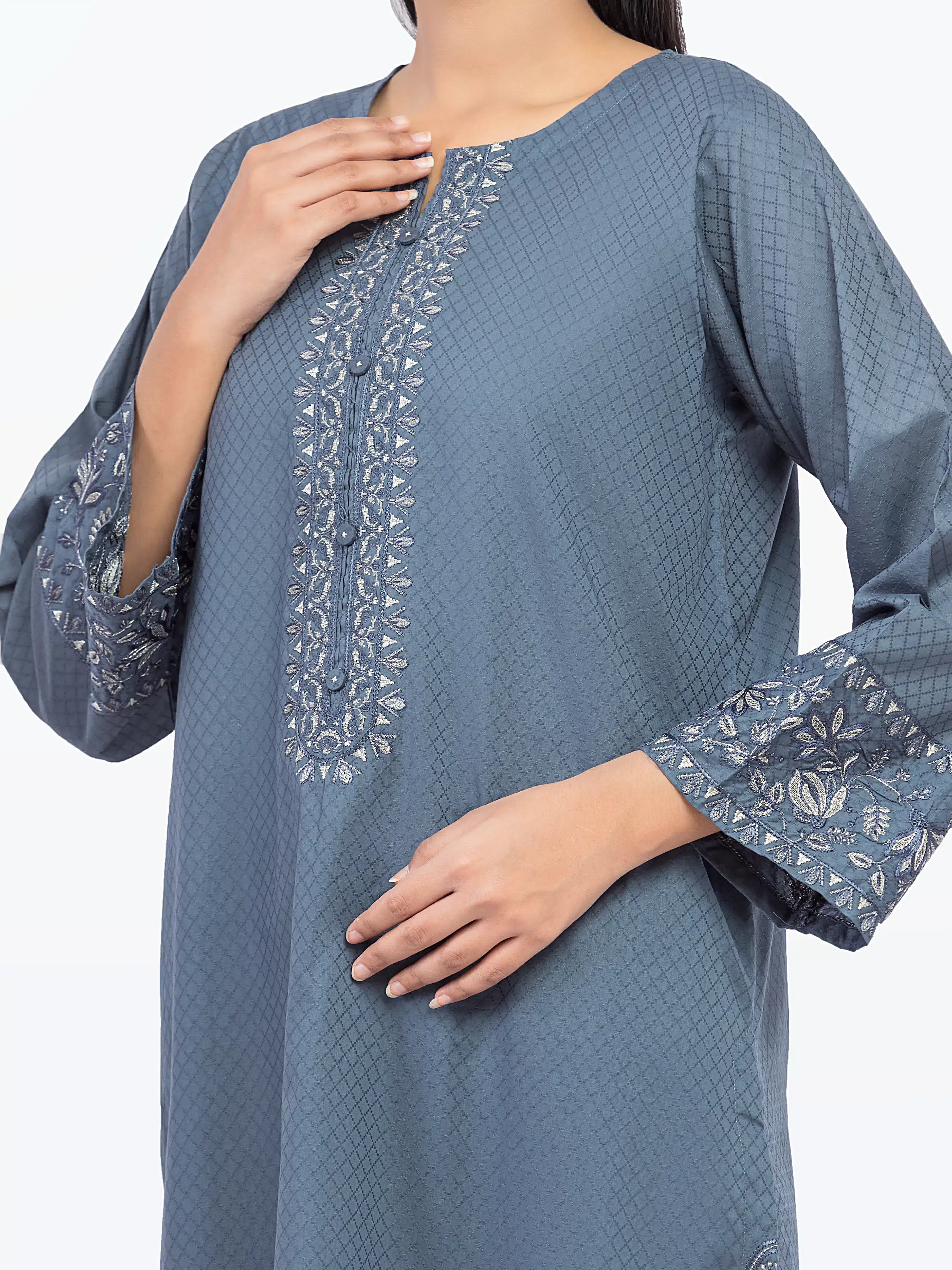 Embroidered Dobby Shirt Trouser - EWTKE5-81443ST - Image 3