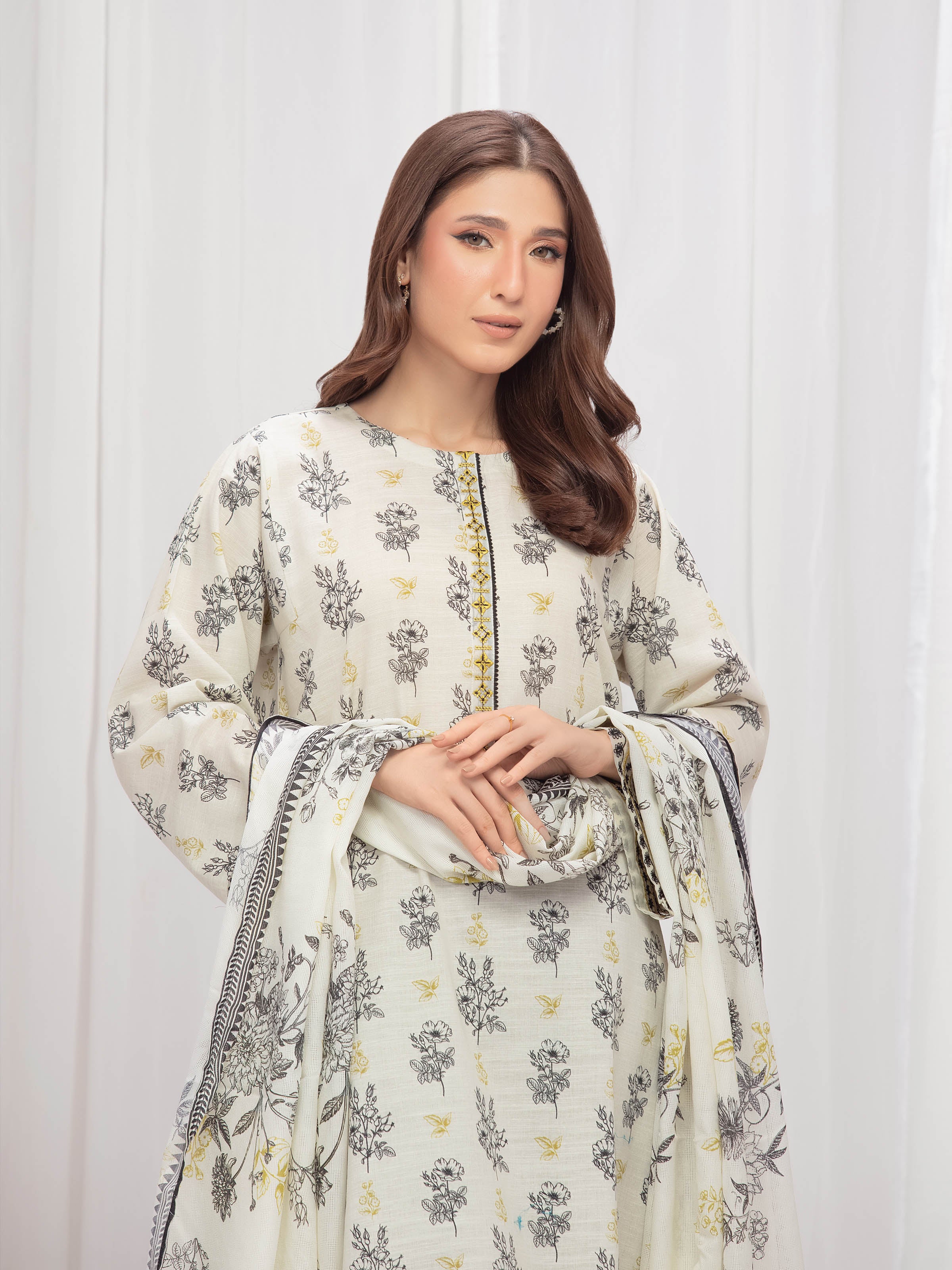 Embroidered Khaddar Shirt Dupatta - EWTKE24-81320SD - Image 3