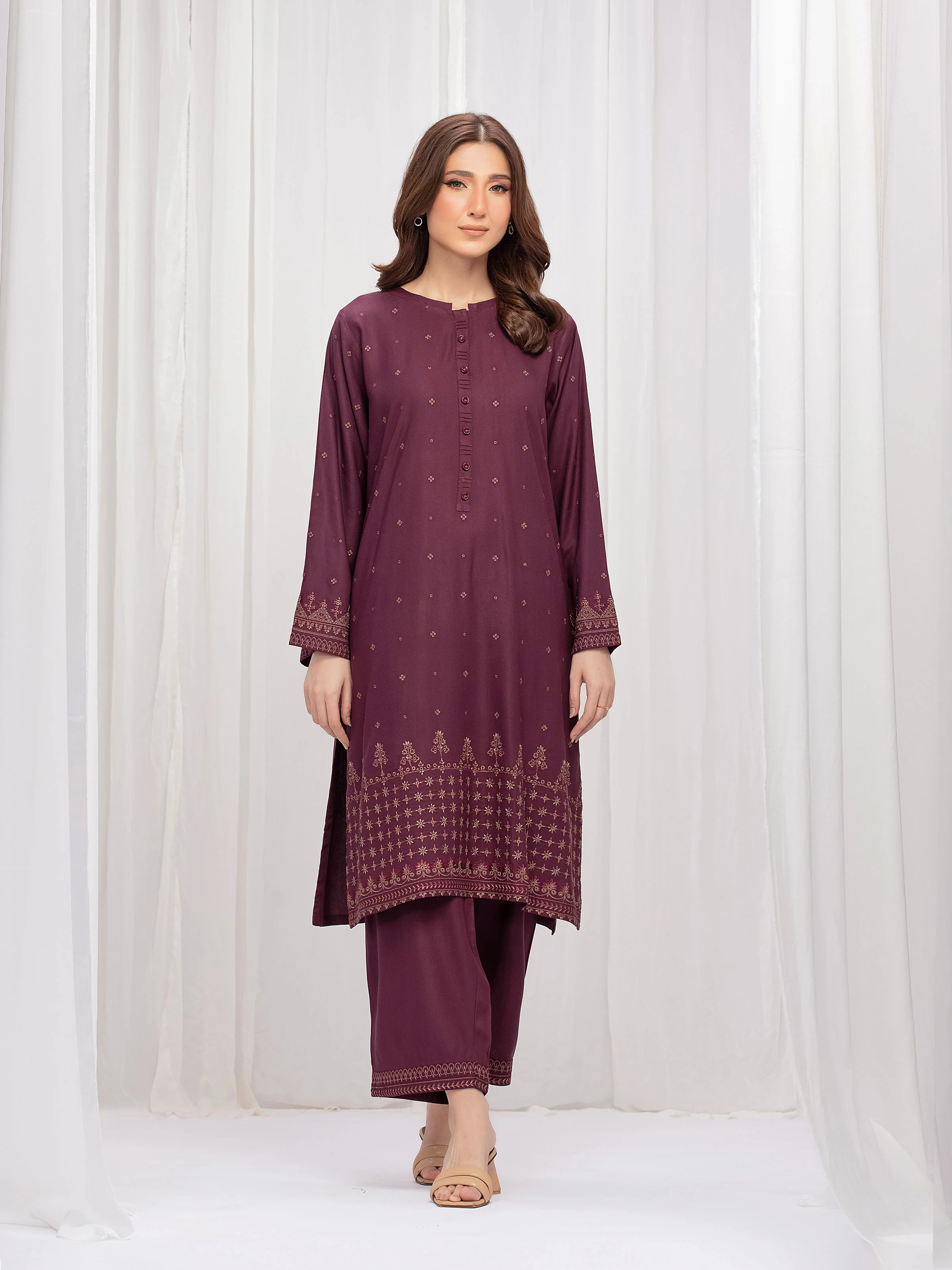 Embroidered Marina Twill Viscose Co-Ord Set - EWTKE24-81545ST
