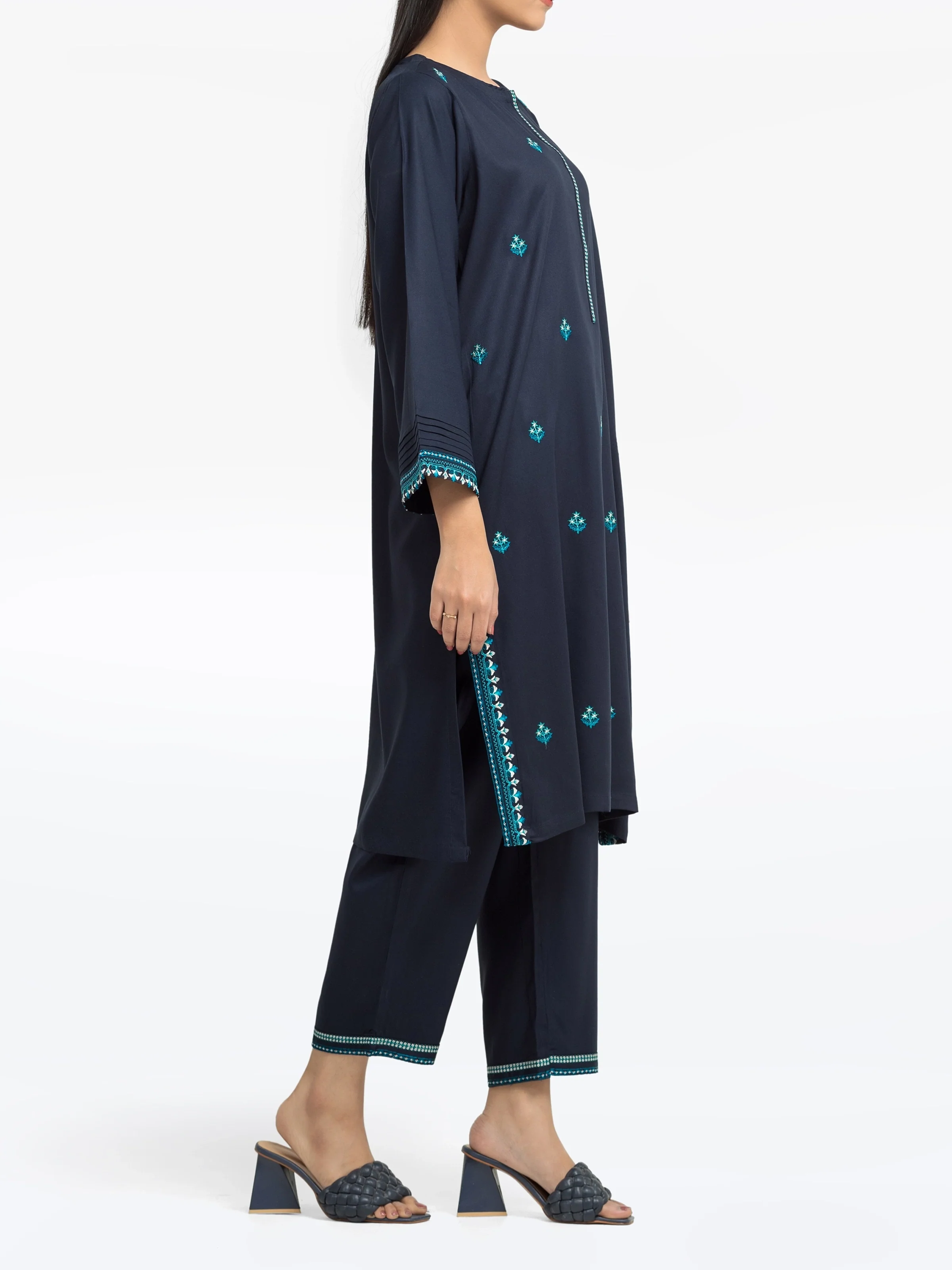 Embroidered Marina Twill Viscose Shirt Trouser - EWTKE24-81548ST - Image 5