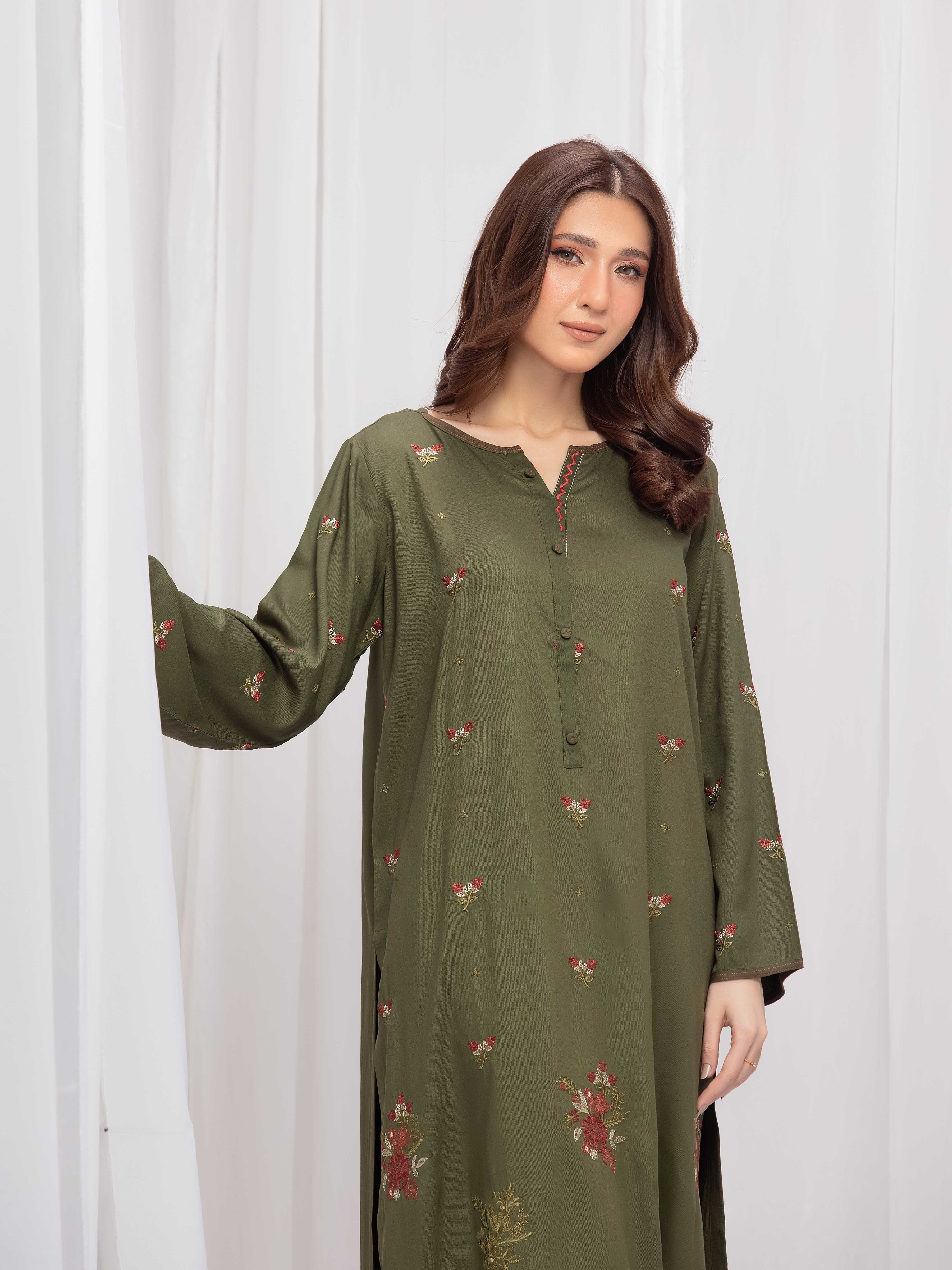 Embroidered Marina Twill Viscose Co-Ord Set - EWTKE24-81549ST - Image 2