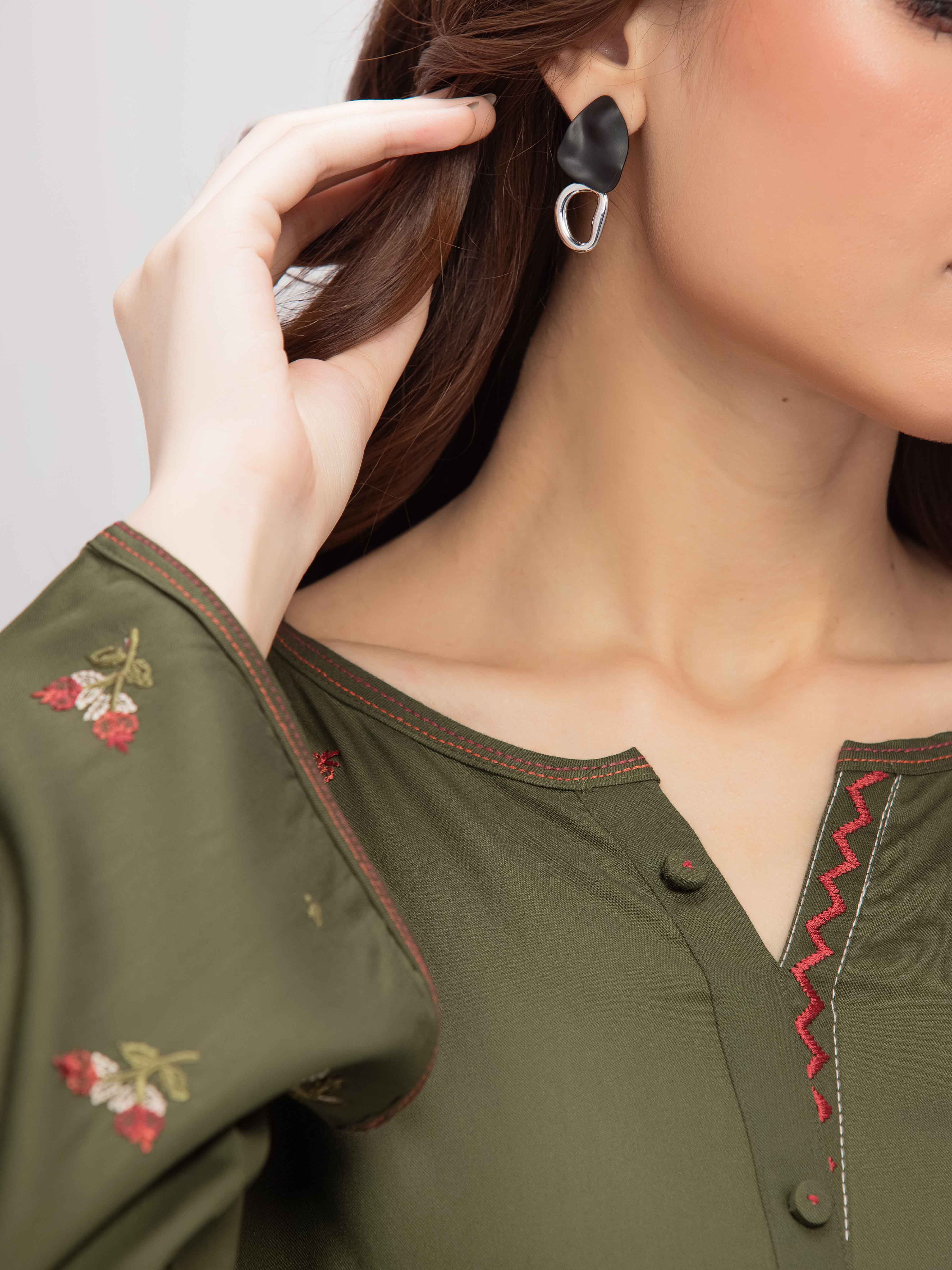 Embroidered Marina Twill Viscose Co-Ord Set - EWTKE24-81549ST - Image 3