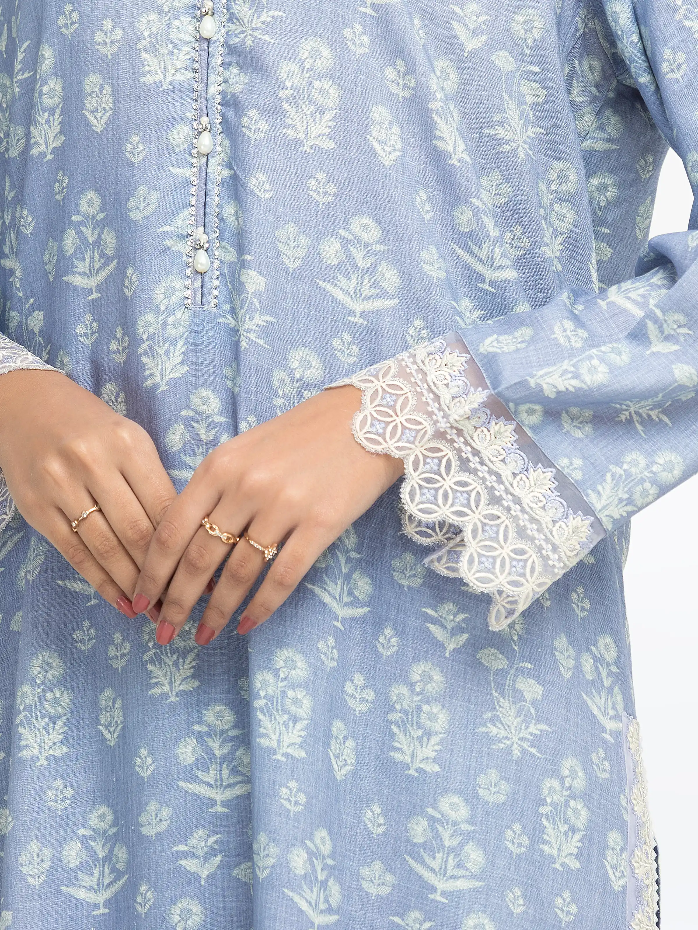 Embroidered Raw Silk Co-Ord Set - EWTKE24-81517ST - Image 4