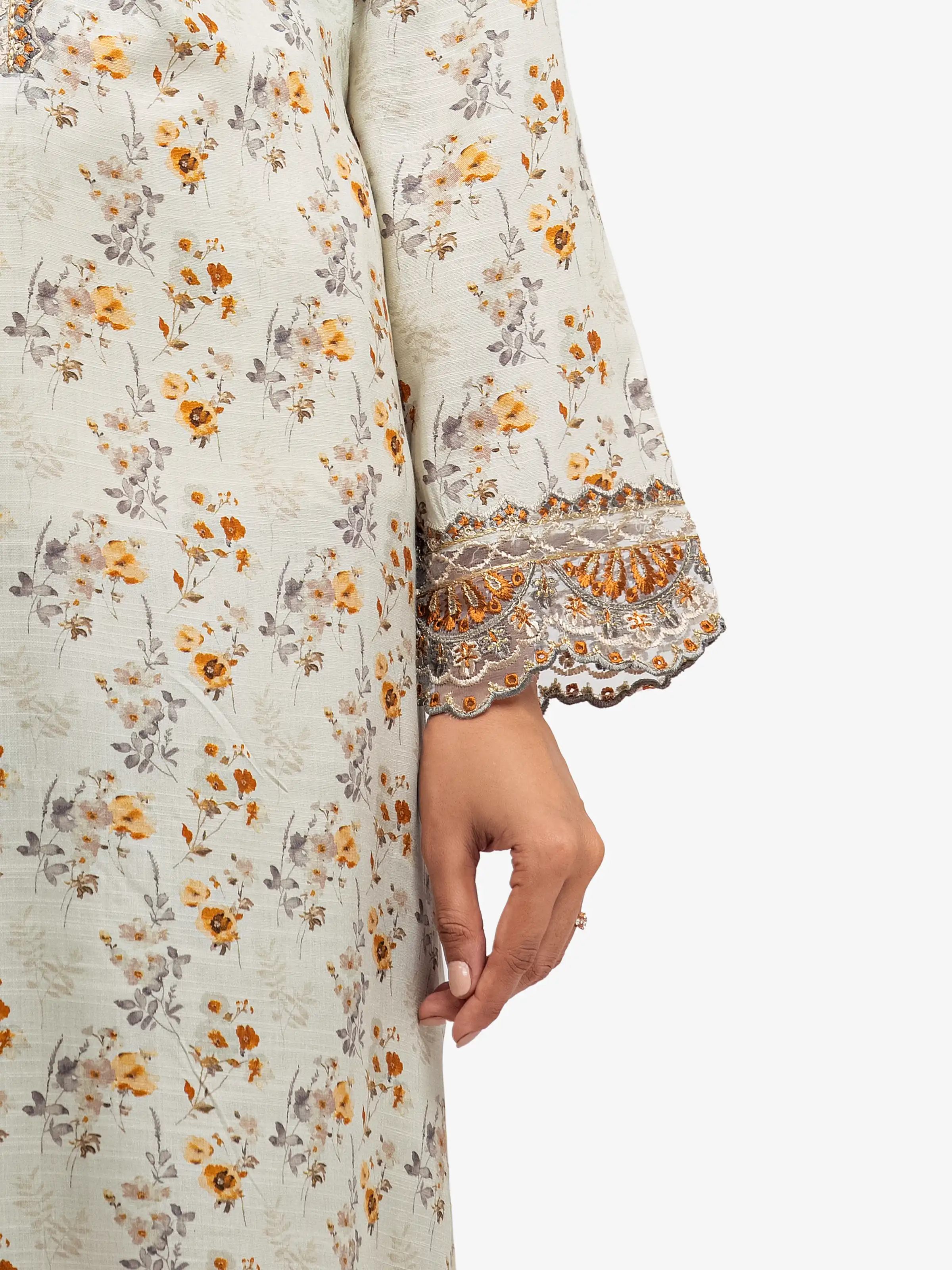 Embroidered Raw Silk Co-Ord Set - EWTKE5-81516ST - Image 4