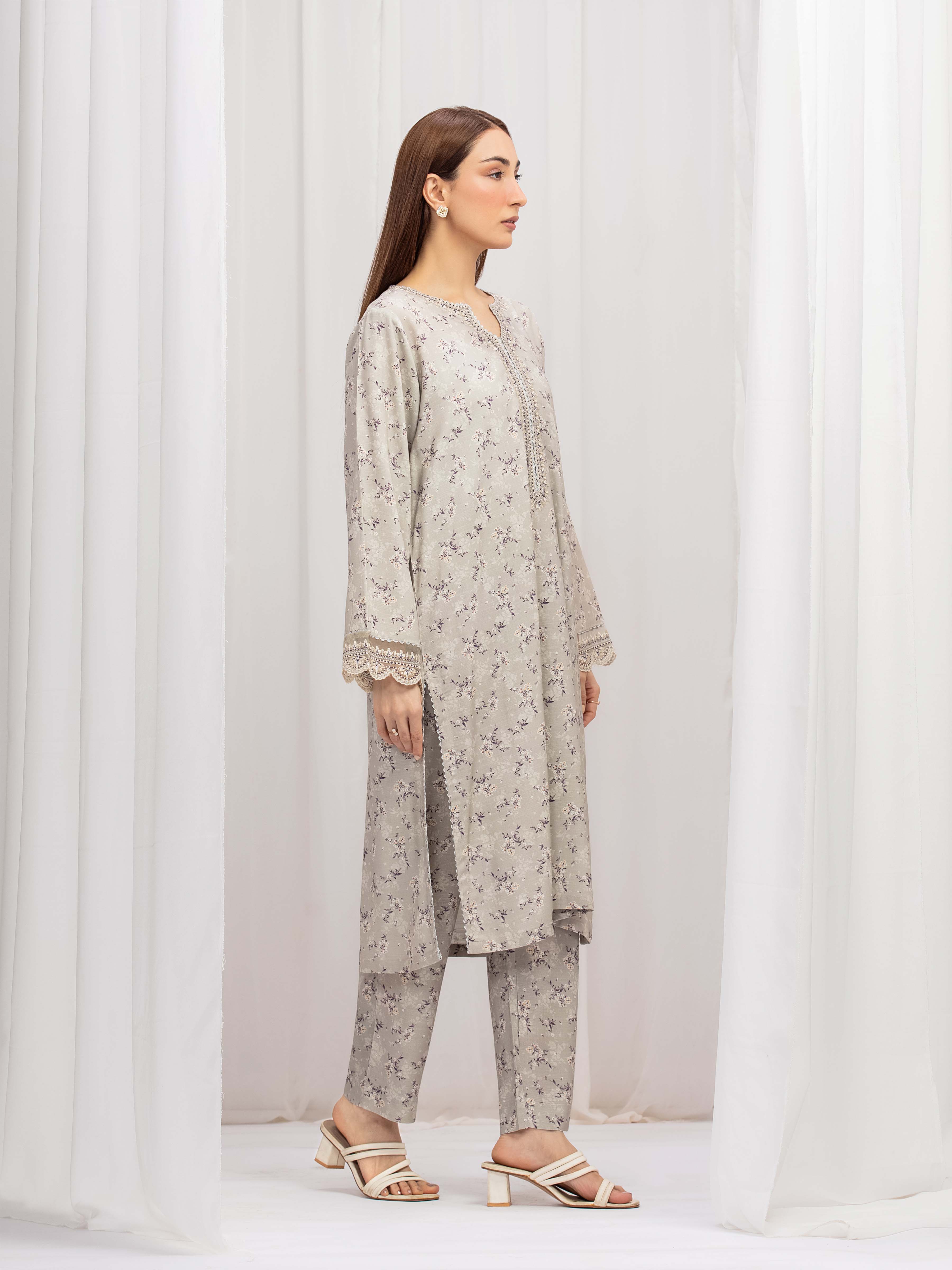 Embroidered Raw Silk Co-Ord Set - EWTKE5-81509ST - Image 5