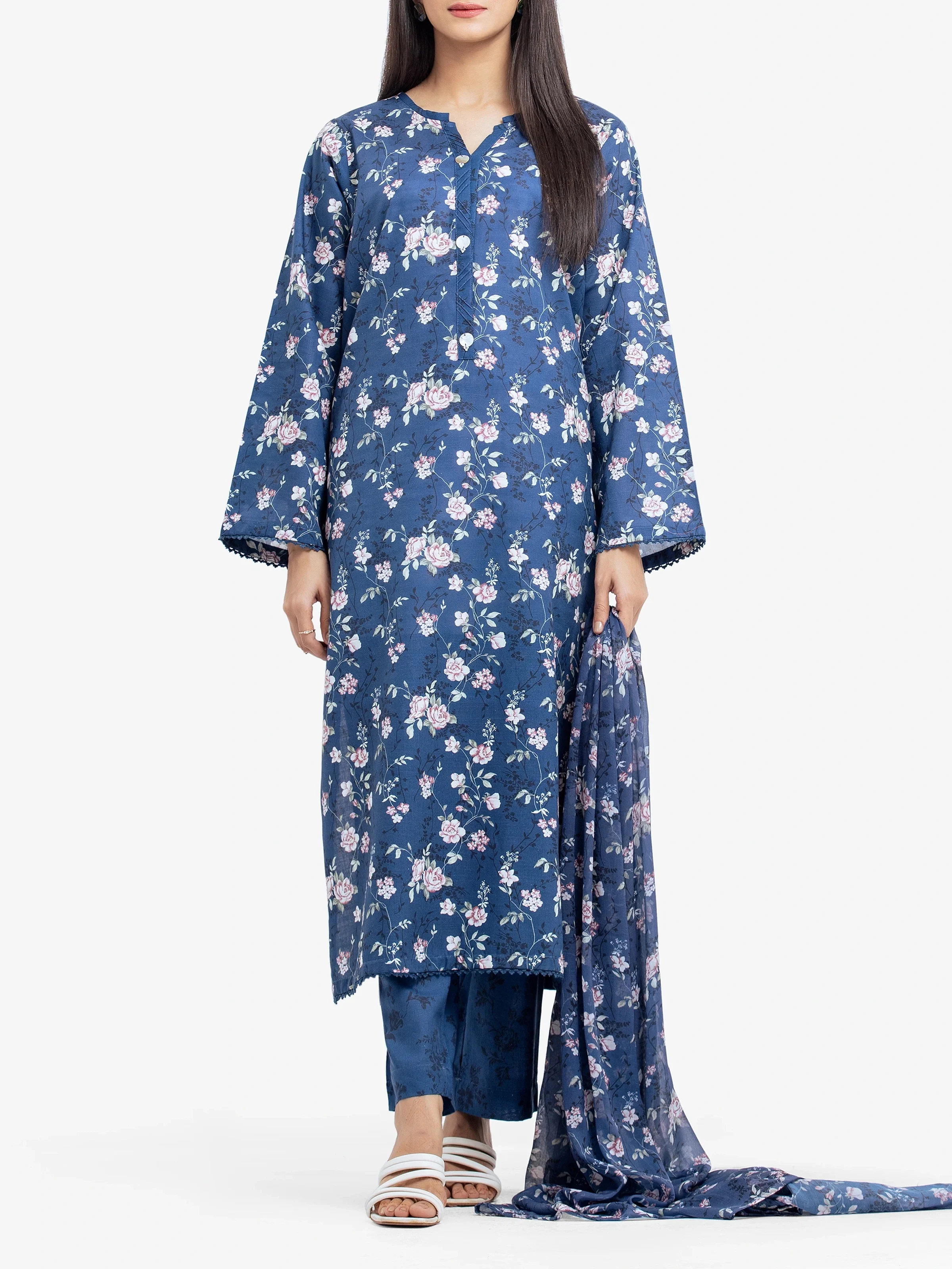 Printed Khaddar Shirt Dupatta - EWTKP24-81496SD