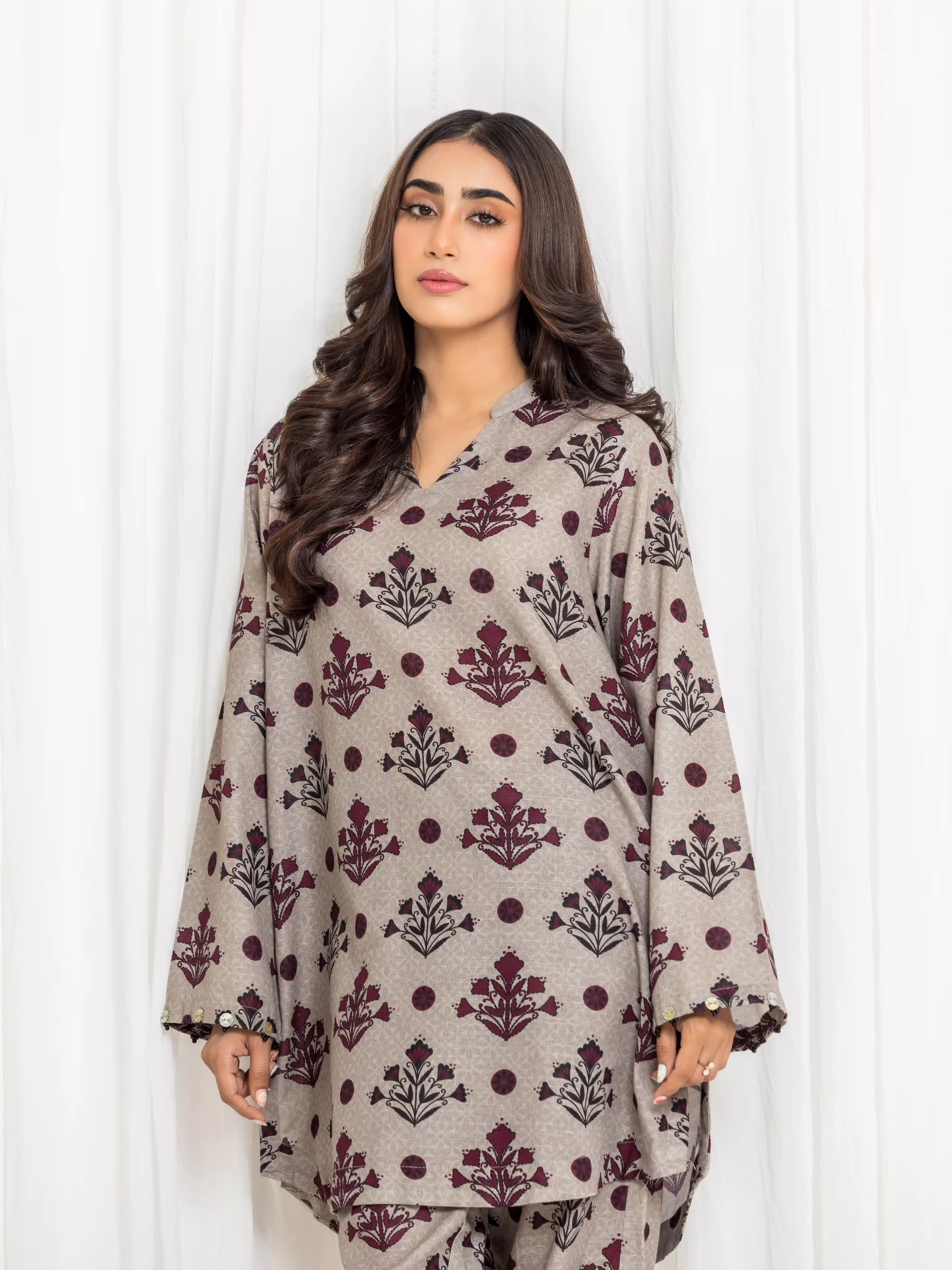 Printed Khaddar Co-Ord Set - EWTKP5-83011ST - Image 2