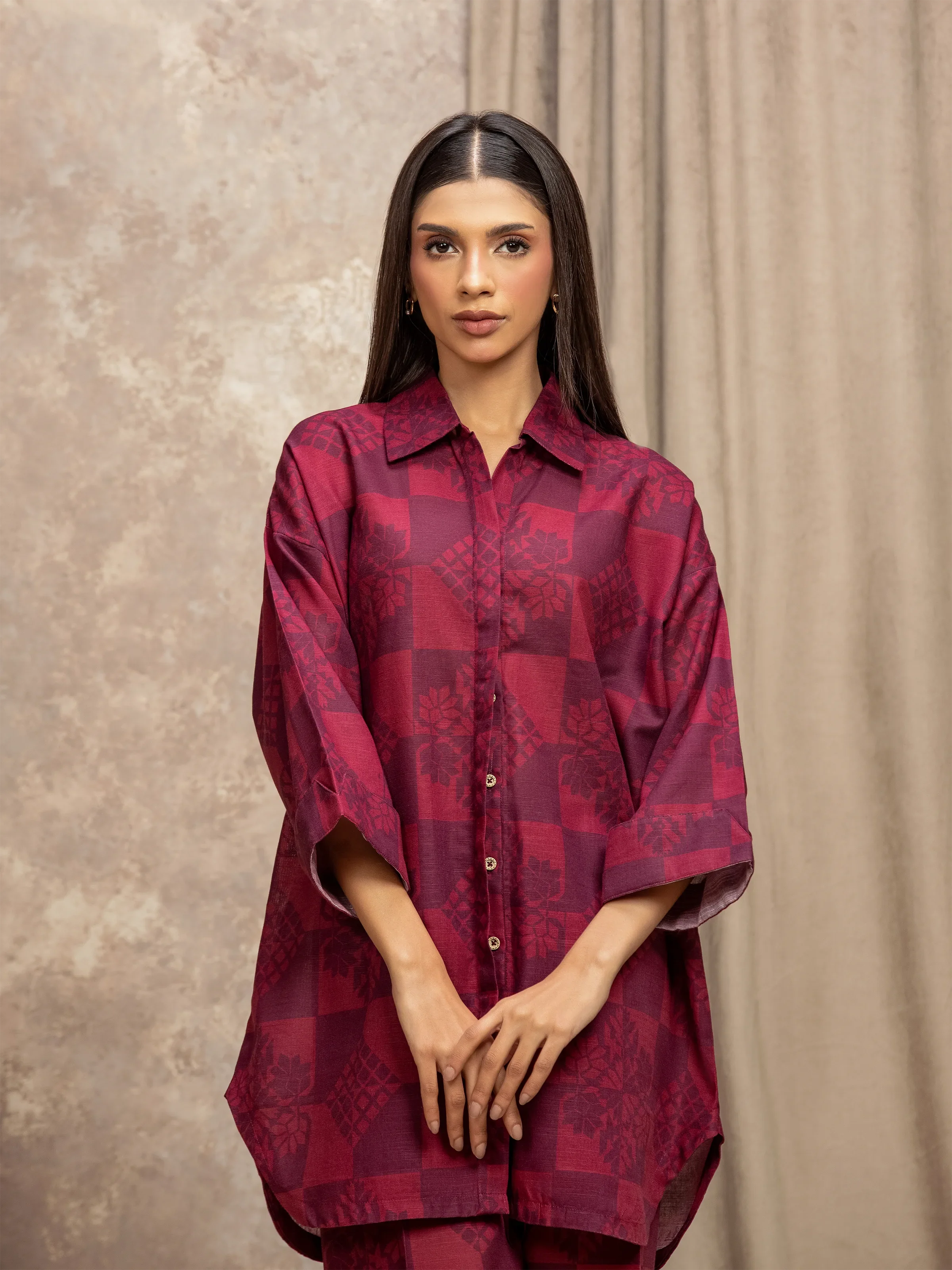 Printed Khaddar Co-Ord Set - EWTKP5-84032ST - Image 2