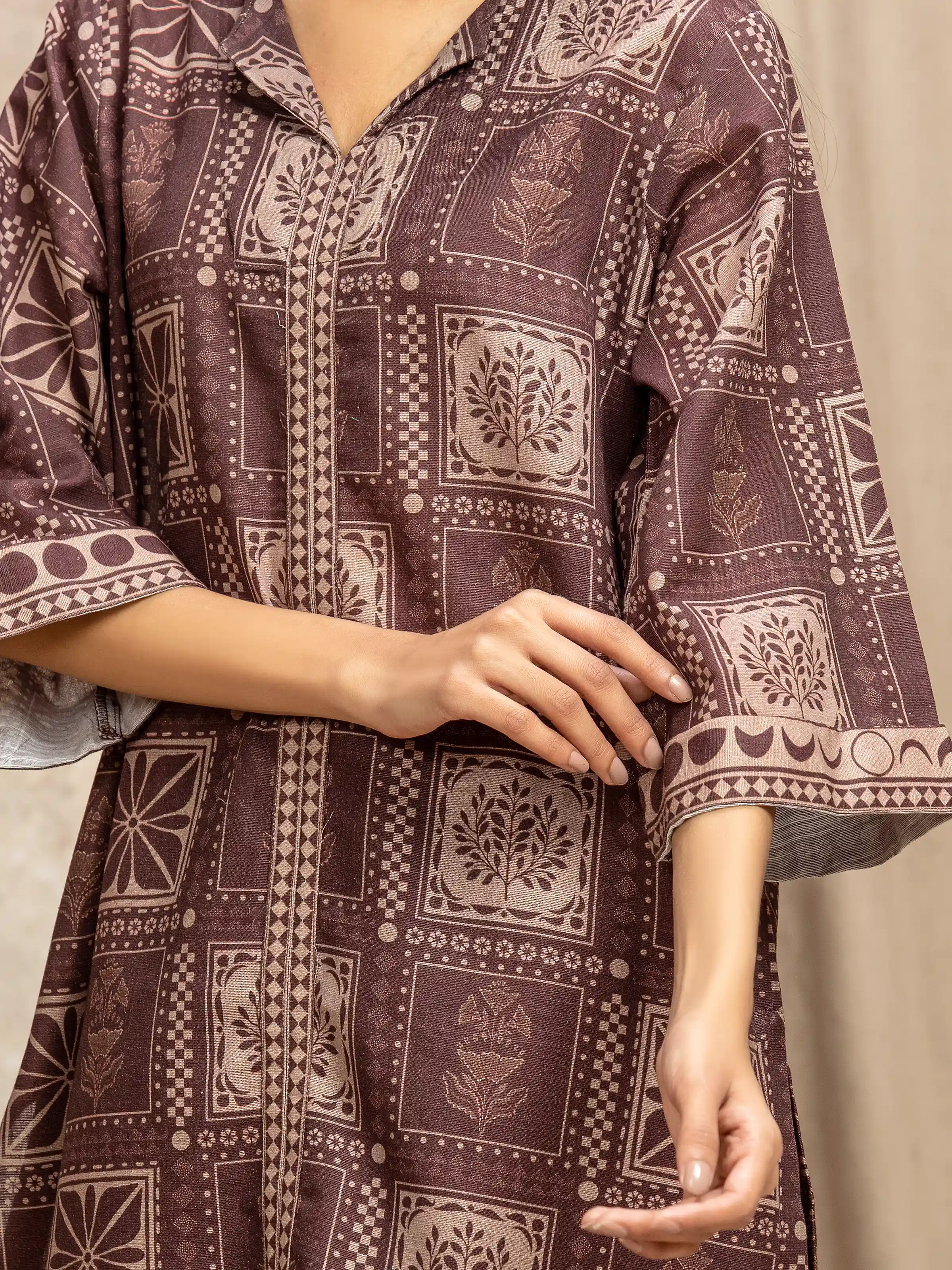 Printed Khaddar Co-Ord Set - EWTKP5-84041ST - Image 3
