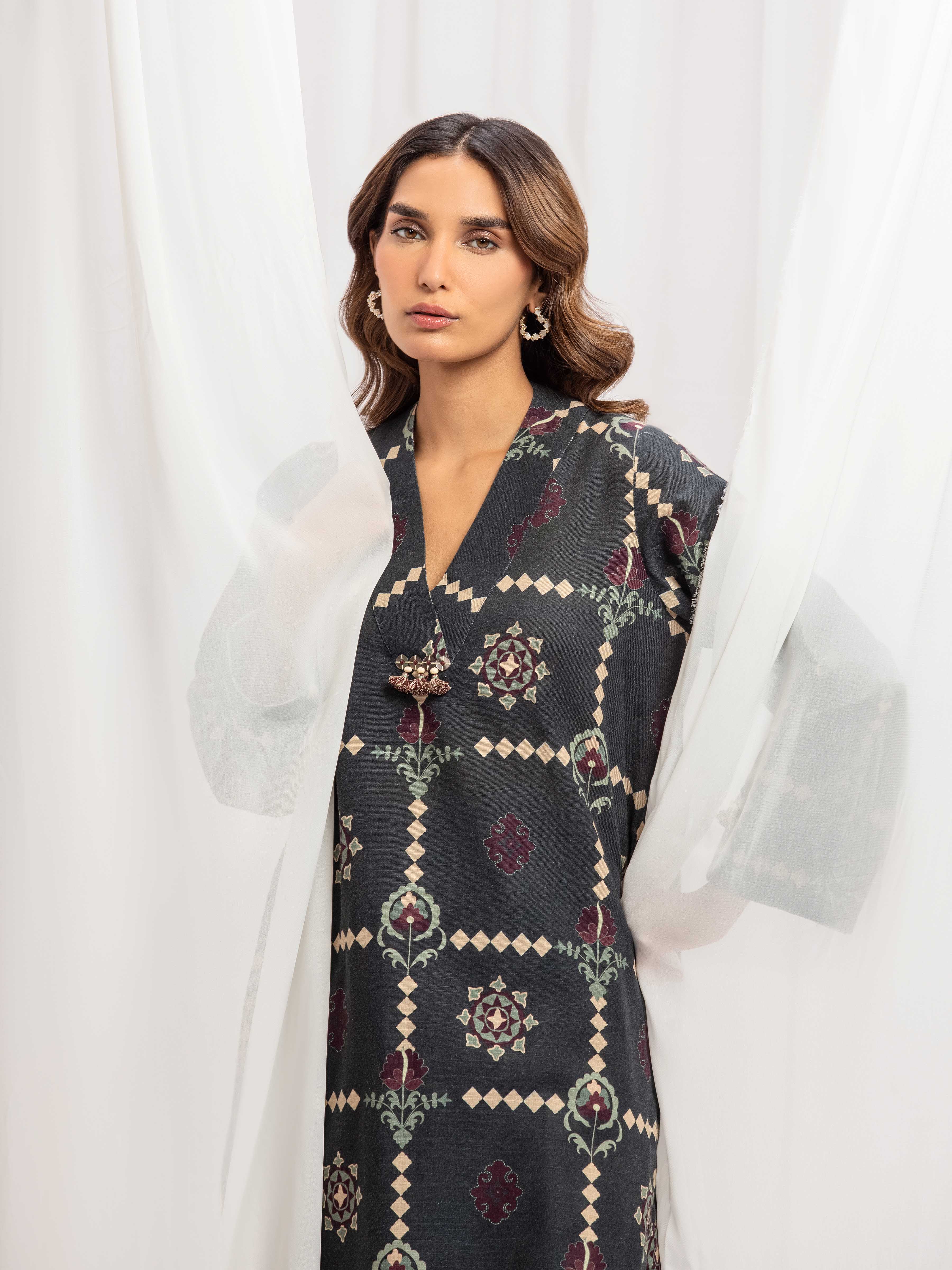 Printed Khaddar Co-Ord Set - EWTKP5-84042ST - Image 2