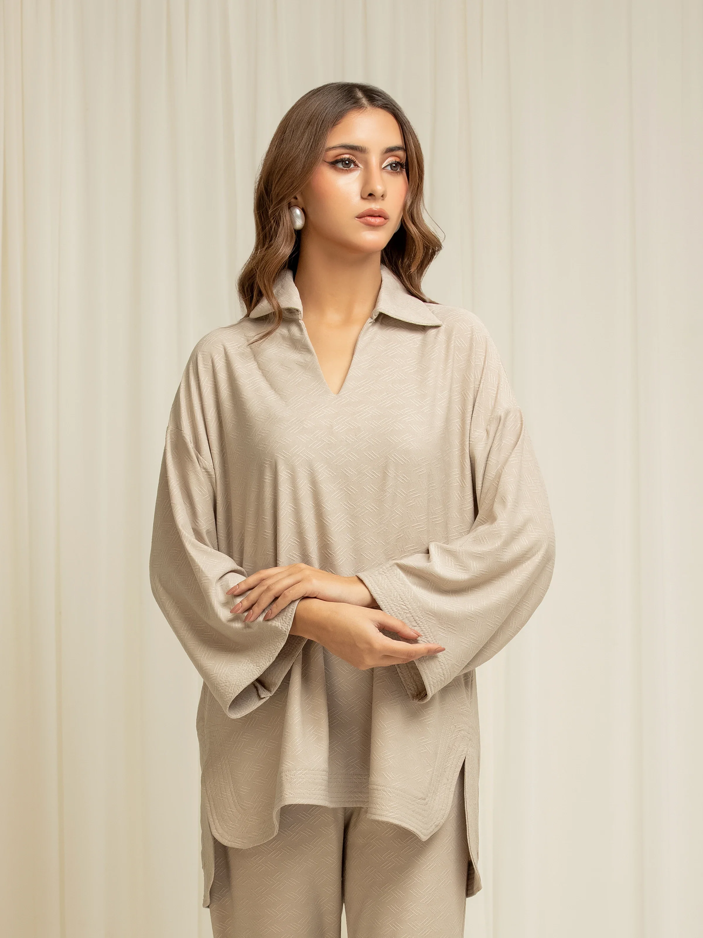 Solid Self Jacquard Co-Ord Set - EWTKS5-84112ST - Image 2
