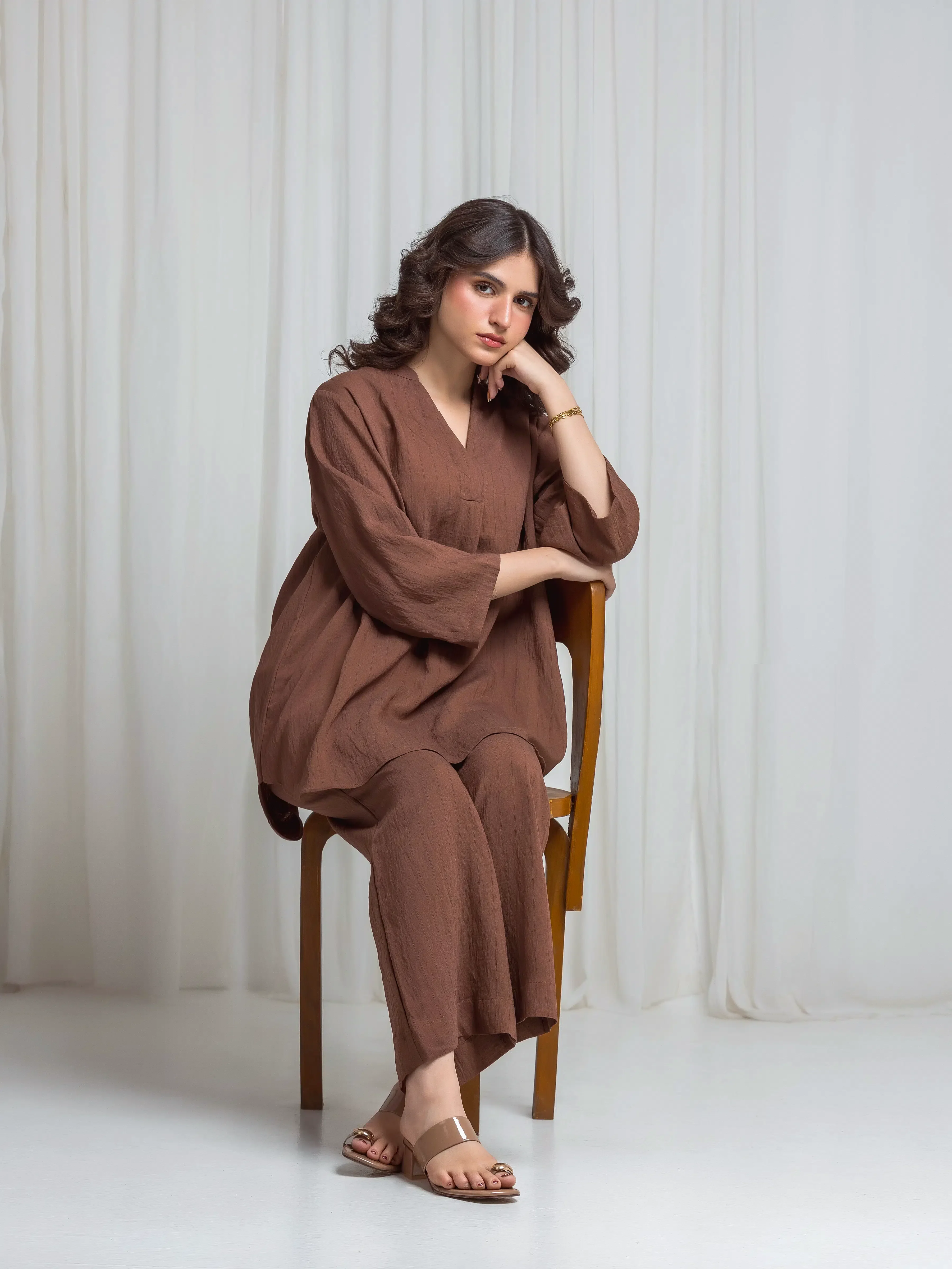 Solid Viscose Co-Ord Set - EWTKS6-86286ST - Image 2
