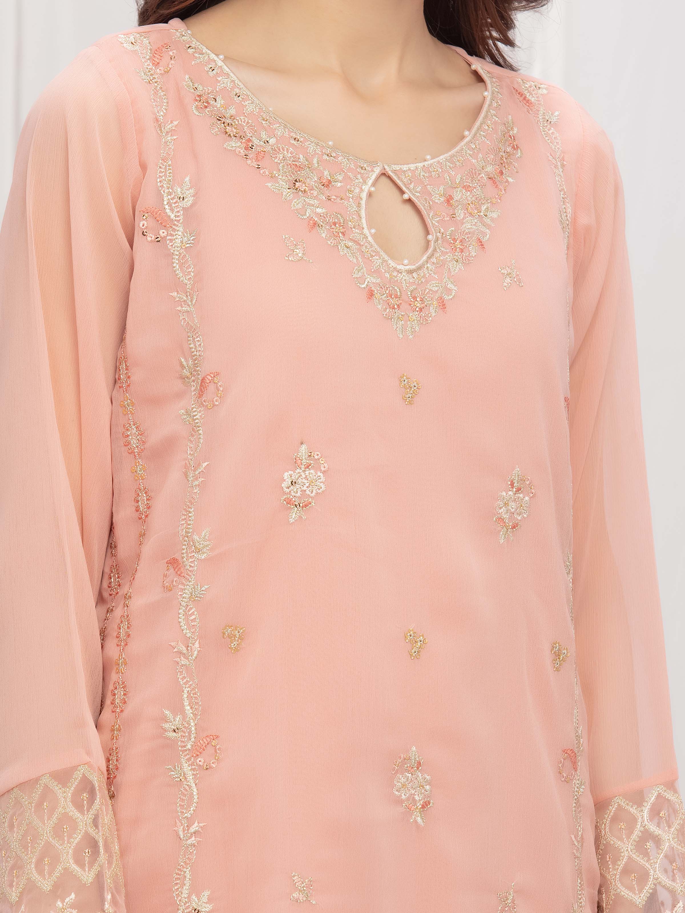 Embroidered Chiffon Suit - EWTPLE5-00046-3P - Image 4