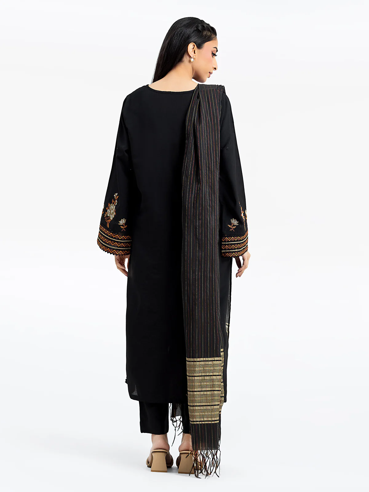 Embroidered Cotton Satin Suit - EWTKE24-69694-3P - Image 6
