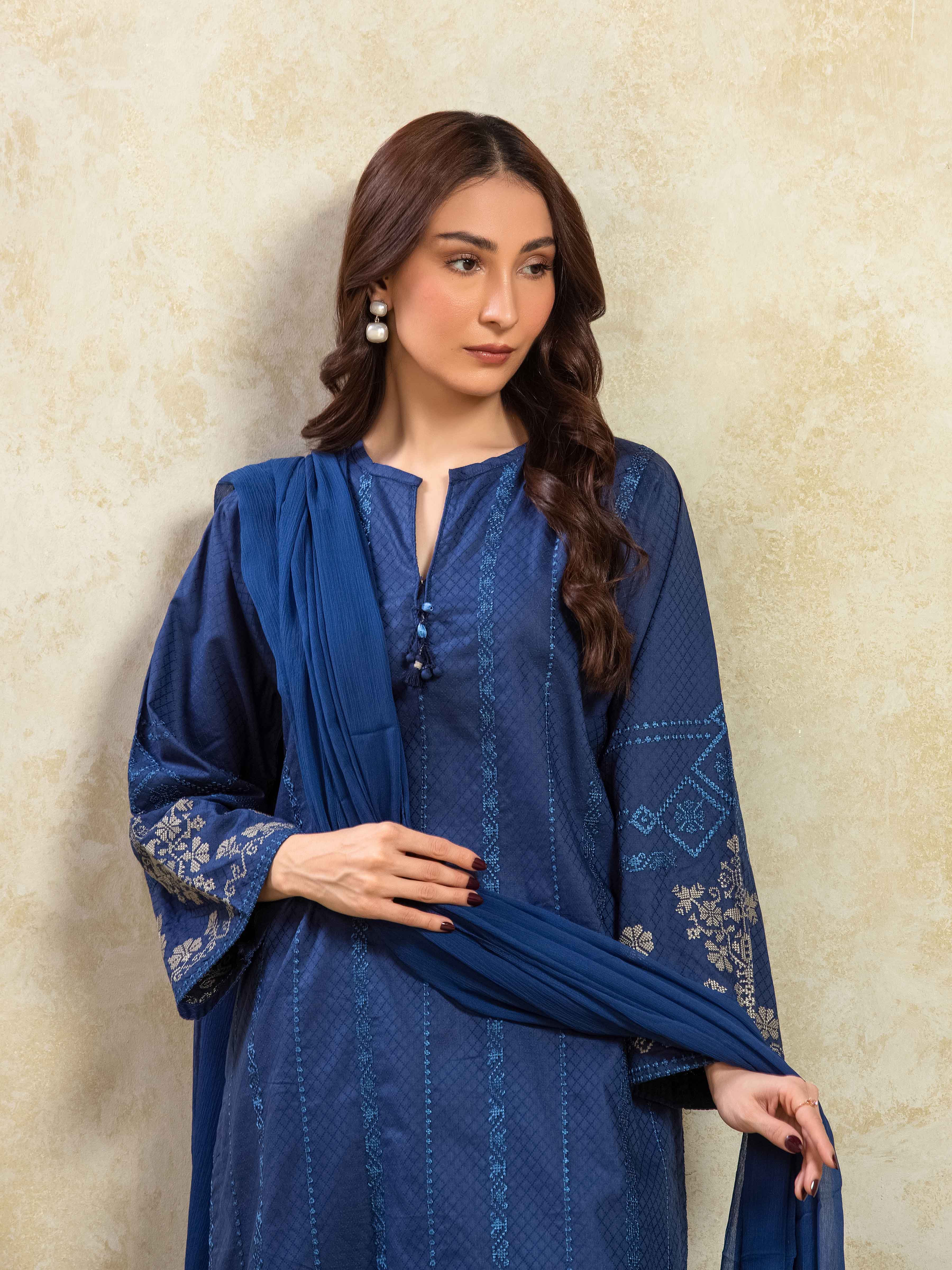 Embroidered Dobby Suit - EWTKE5-81437-3P - Image 2