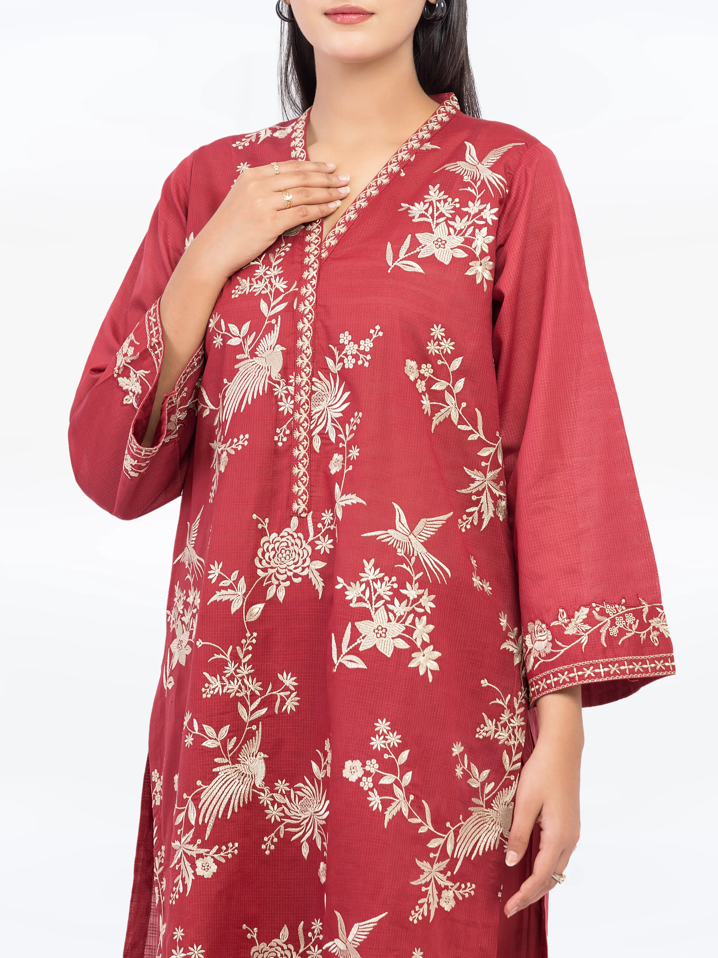 Embroidered Lawn Slub Suit - EWTKE5-82111-3P - Image 2
