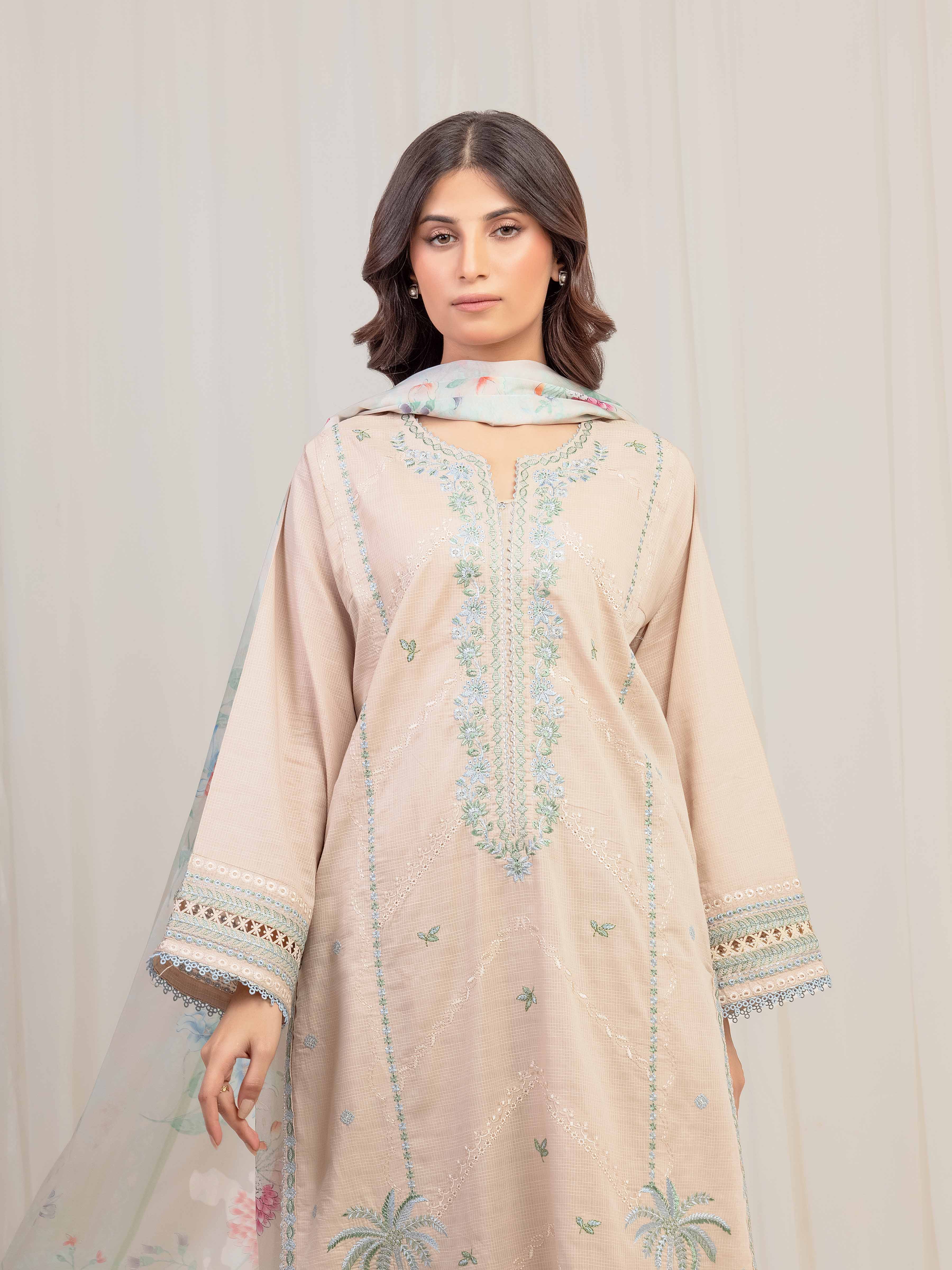 Embroidered Lawn Slub Suit - EWTKE5-82113-3P - Image 2