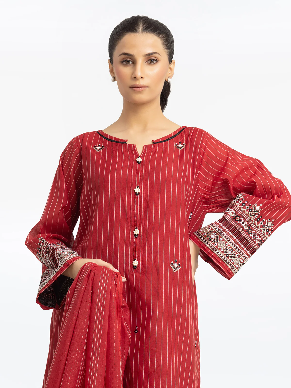 Embroidered Poly Cotton Suit - EWTKE24-80102-3P - Image 2