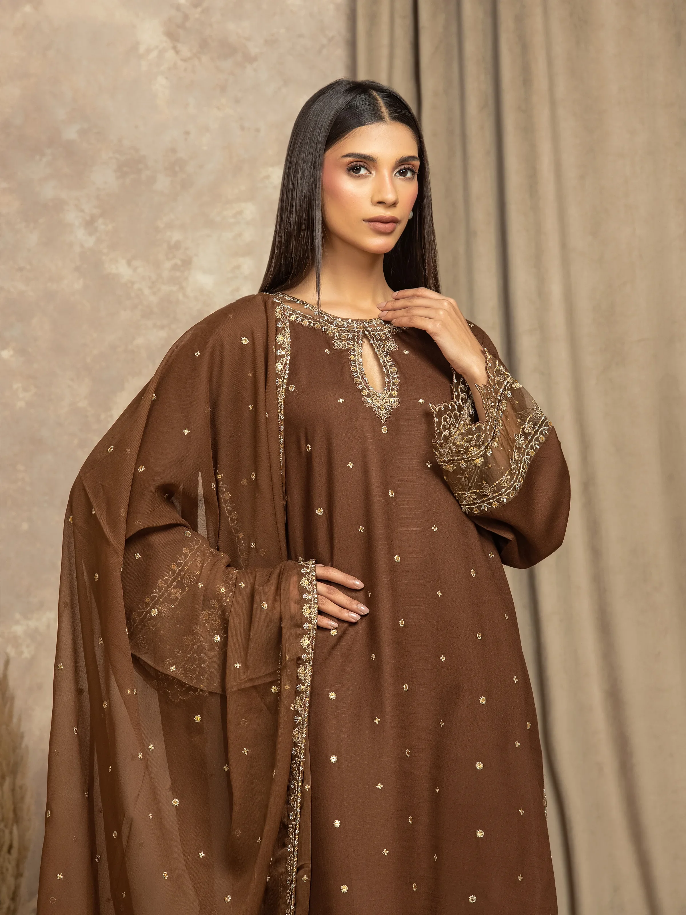 Embroidered Raw Silk Suit - EWTPLE5-00044-3P - Image 2
