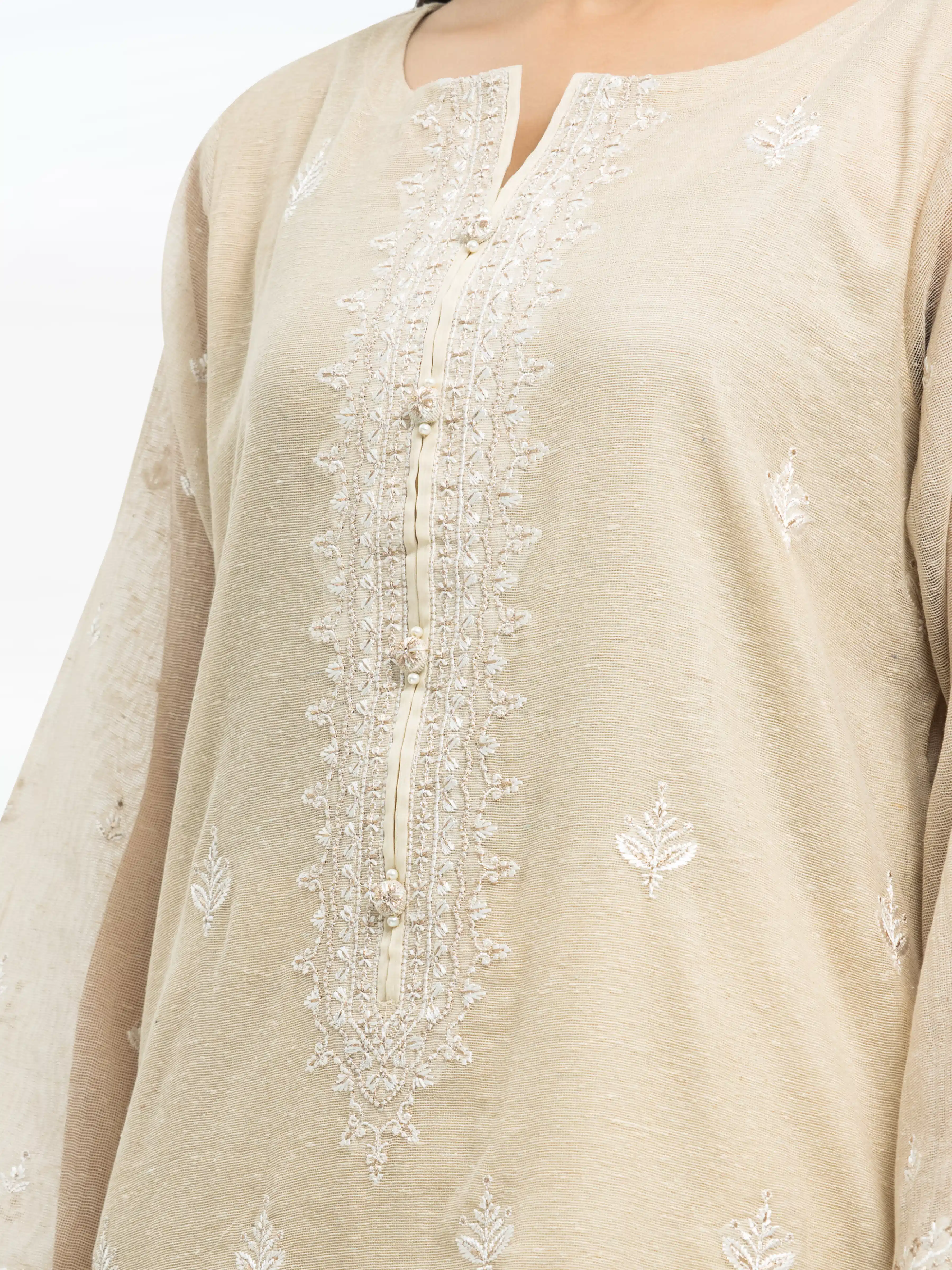 Embroidered Cotton Net Suit - EWTPLE24-00033-3P - Image 3