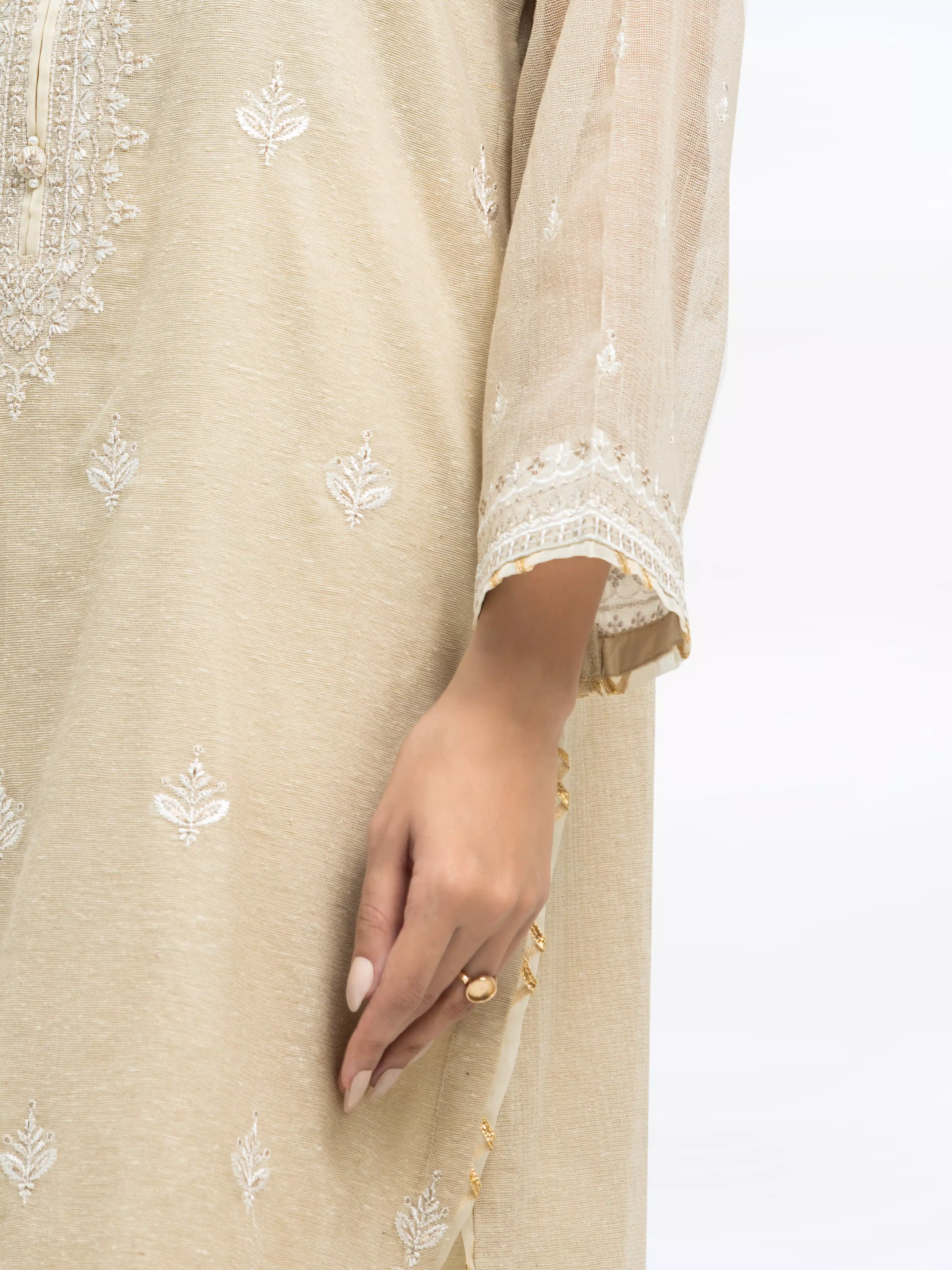Embroidered Cotton Net Suit - EWTPLE24-00033-3P - Image 4