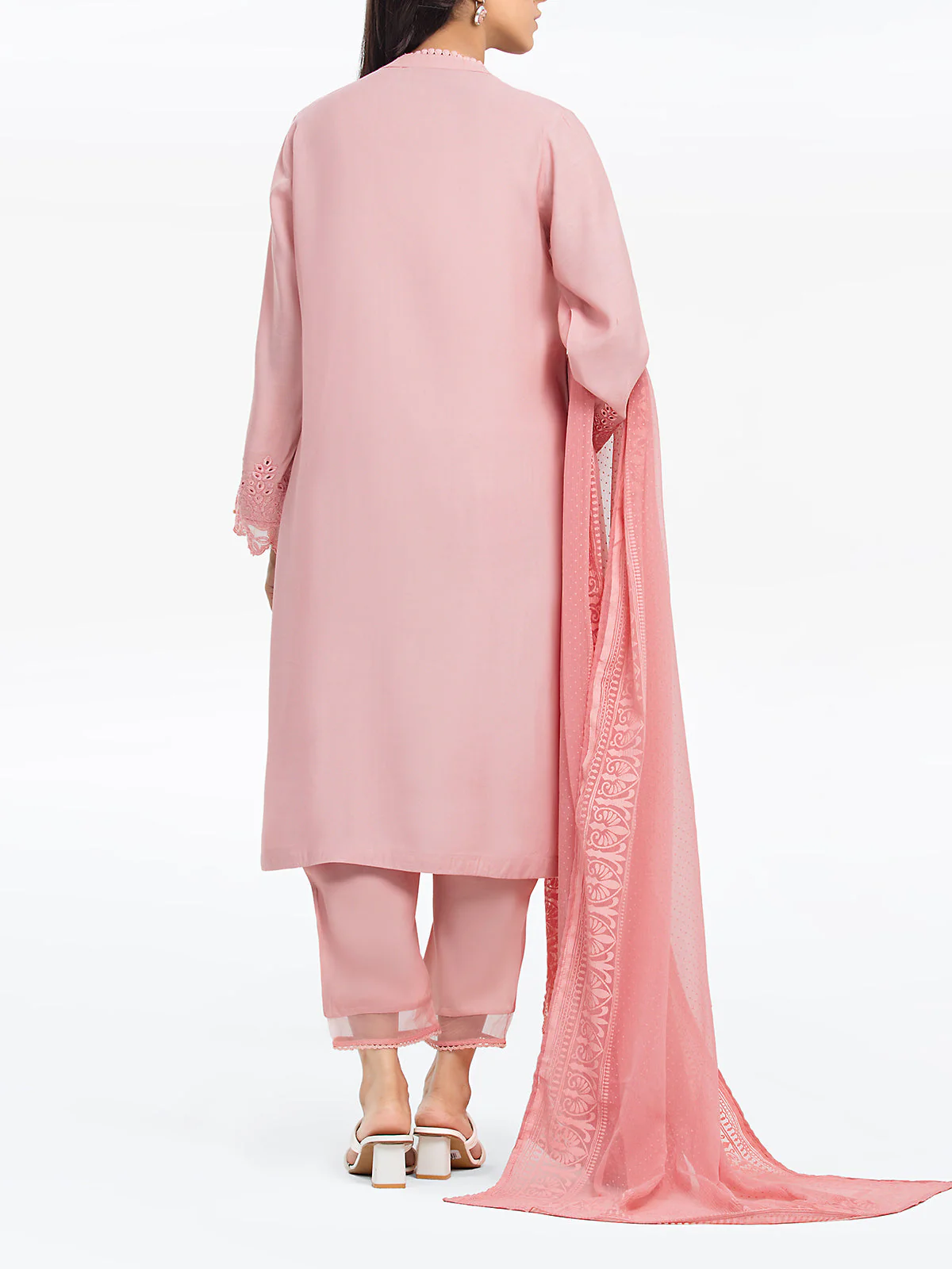 Embroidered Raw Silk Suit - EWTPLE24-00020-3P - Image 5