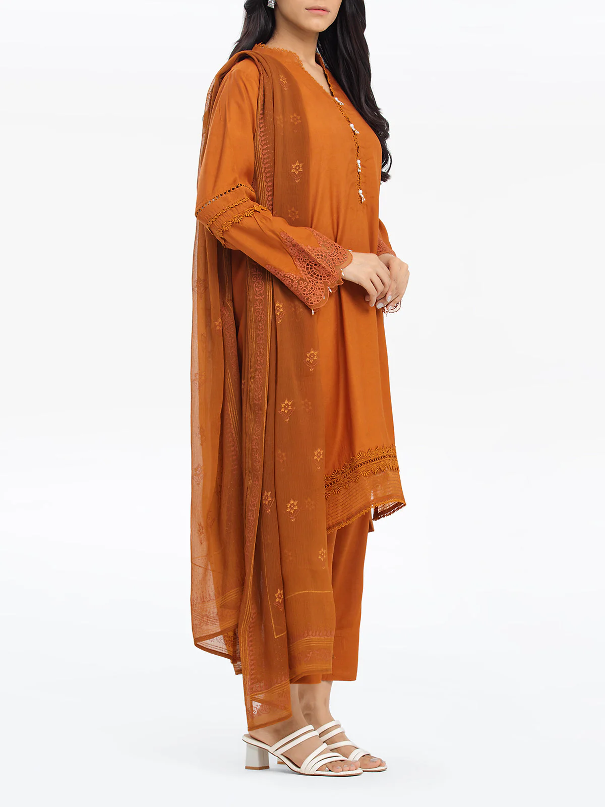 Embroidered Raw Silk Suit - EWTPLE24-00022-3P - Image 5