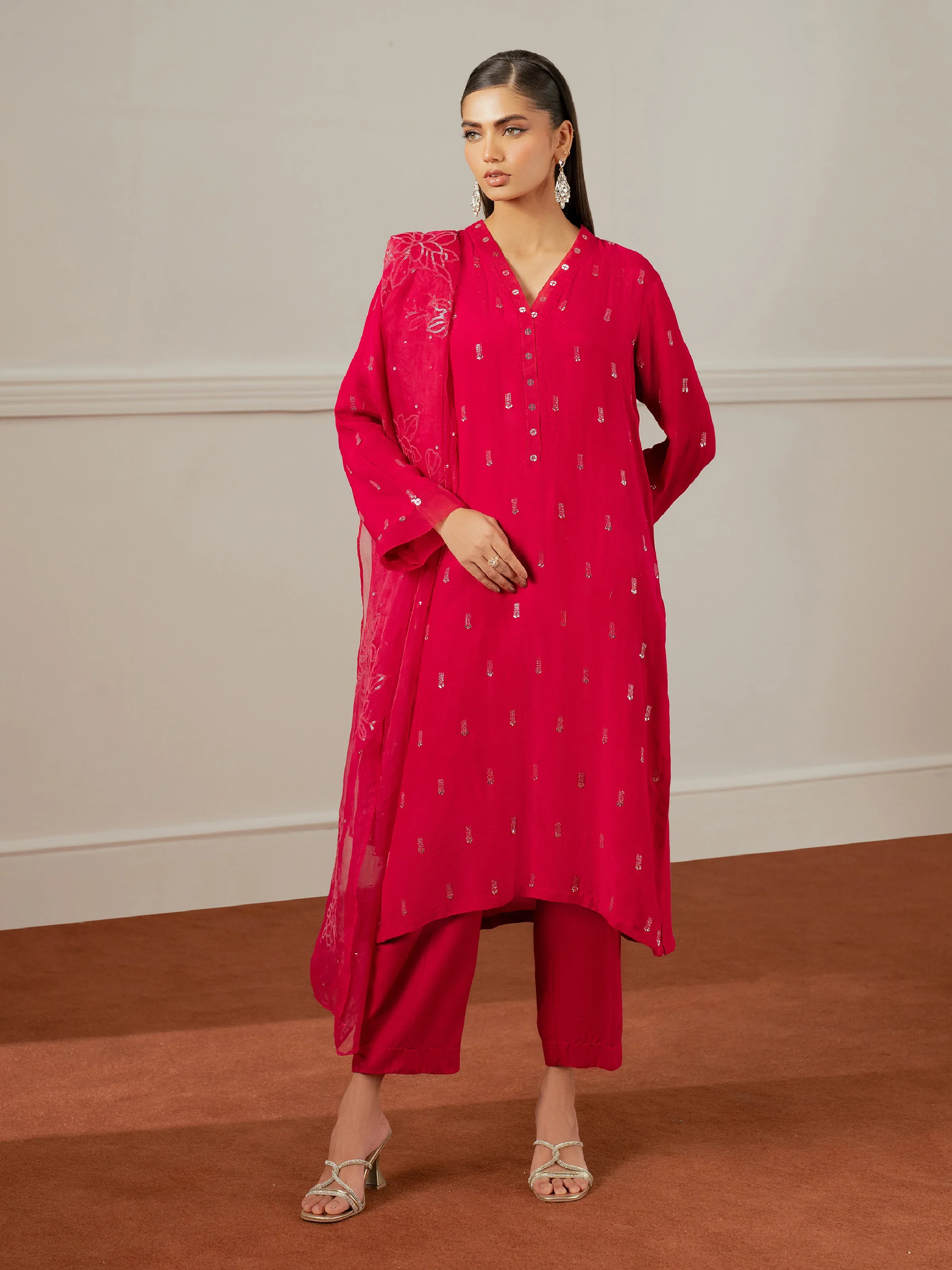 Embroidered Raw Silk Suit - EWTPLE24-00035-3P