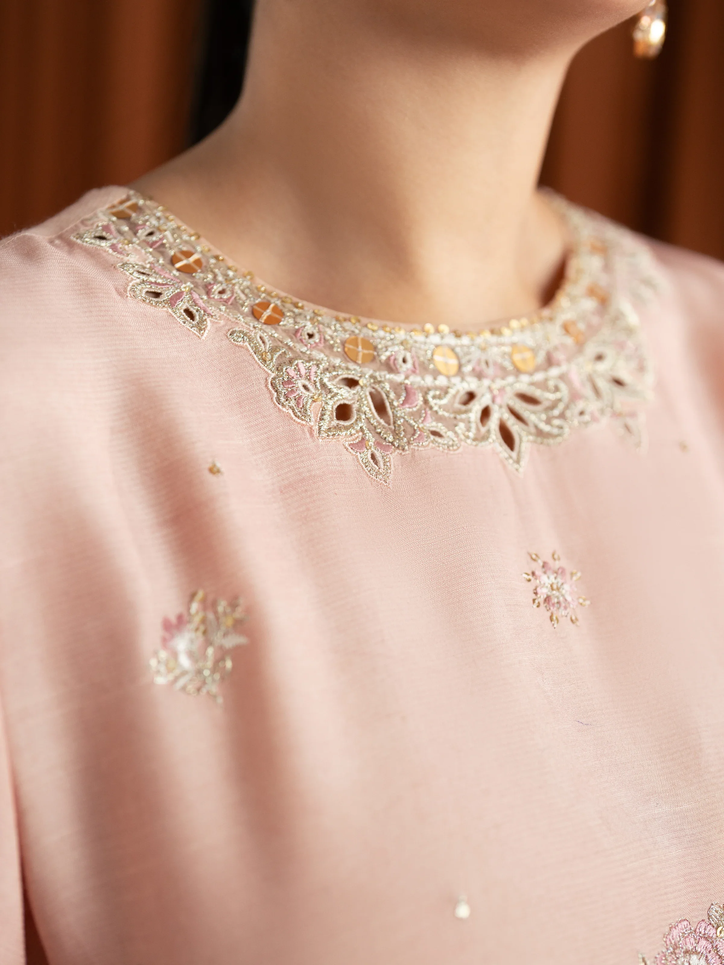 Embroidered Raw Silk Suit - EWTPLE24-00036-3P - Image 3