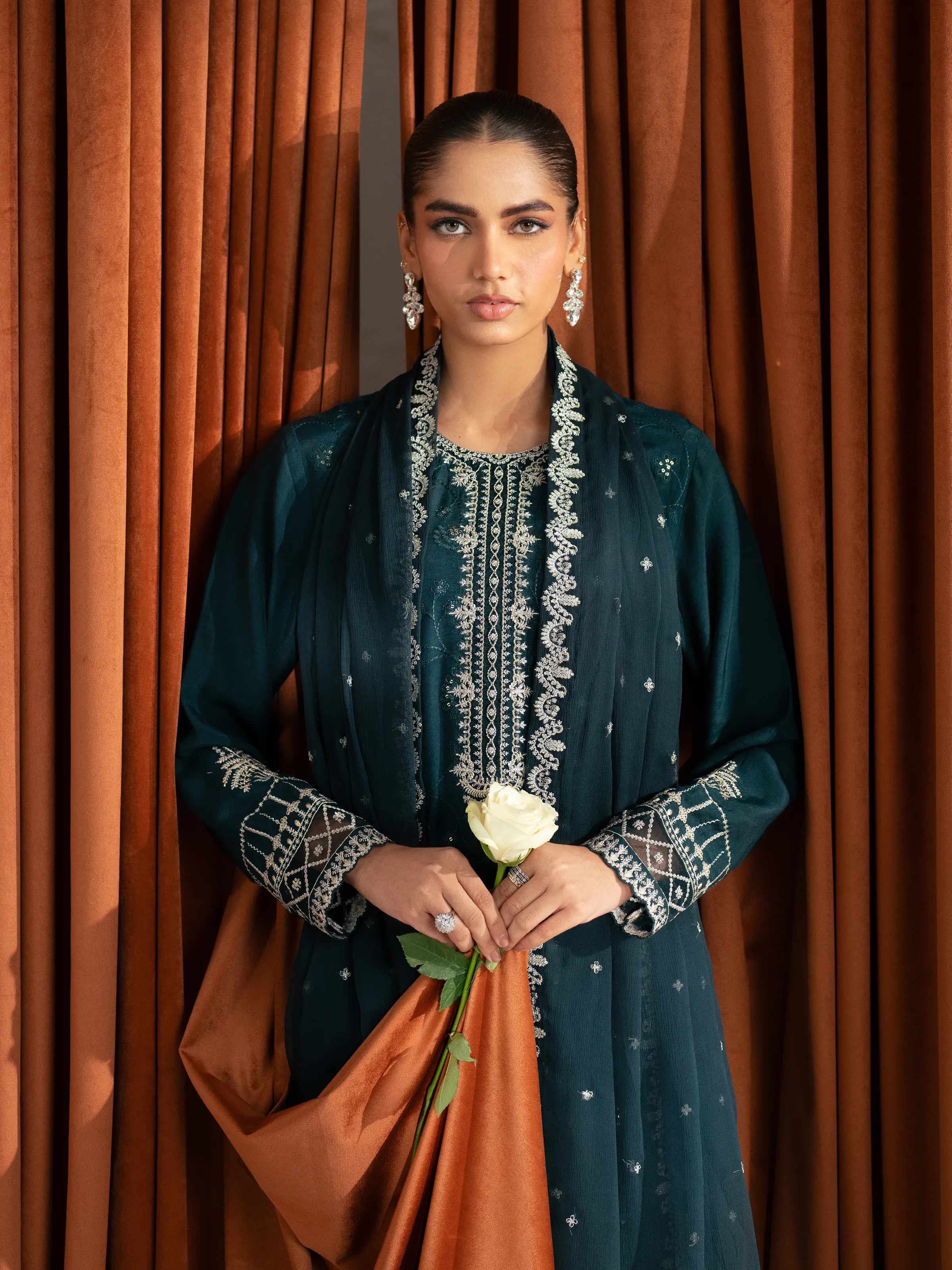 Embroidered Raw Silk Suit - EWTPLE24-00039-3P - Image 2