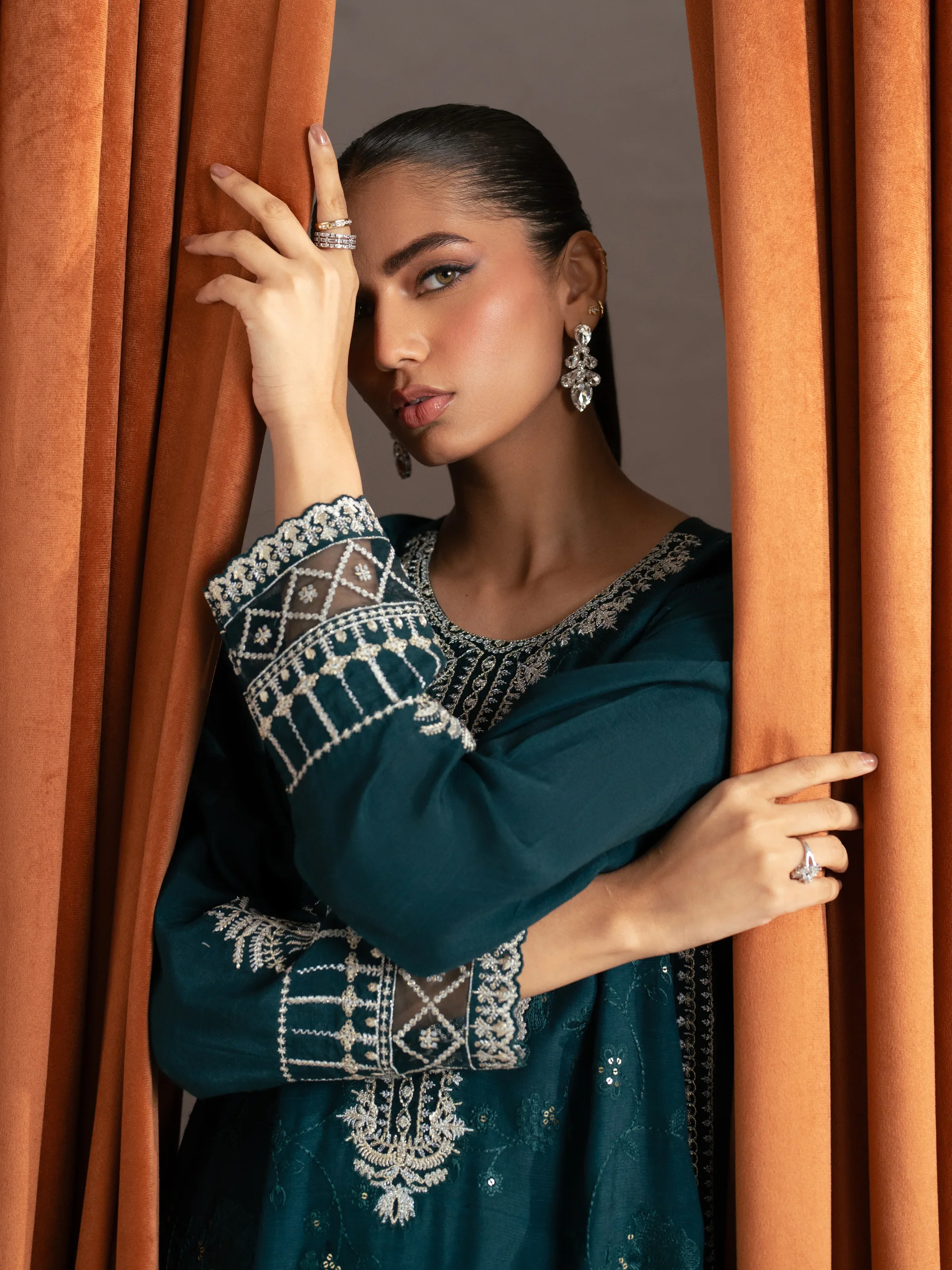 Embroidered Raw Silk Suit - EWTPLE24-00039-3P - Image 5