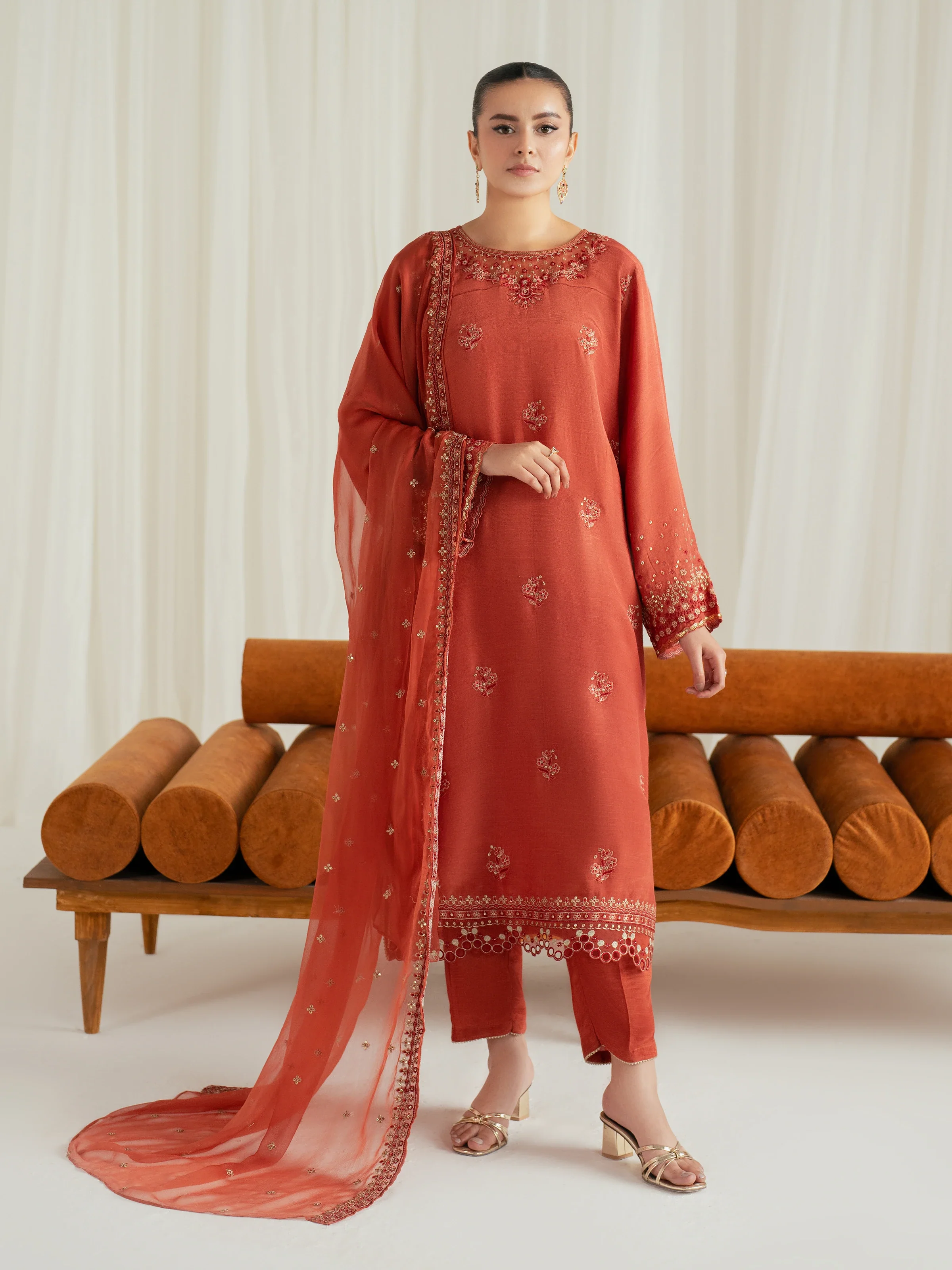 Embroidered Raw Silk Suit - EWTPLE24-00040-3P