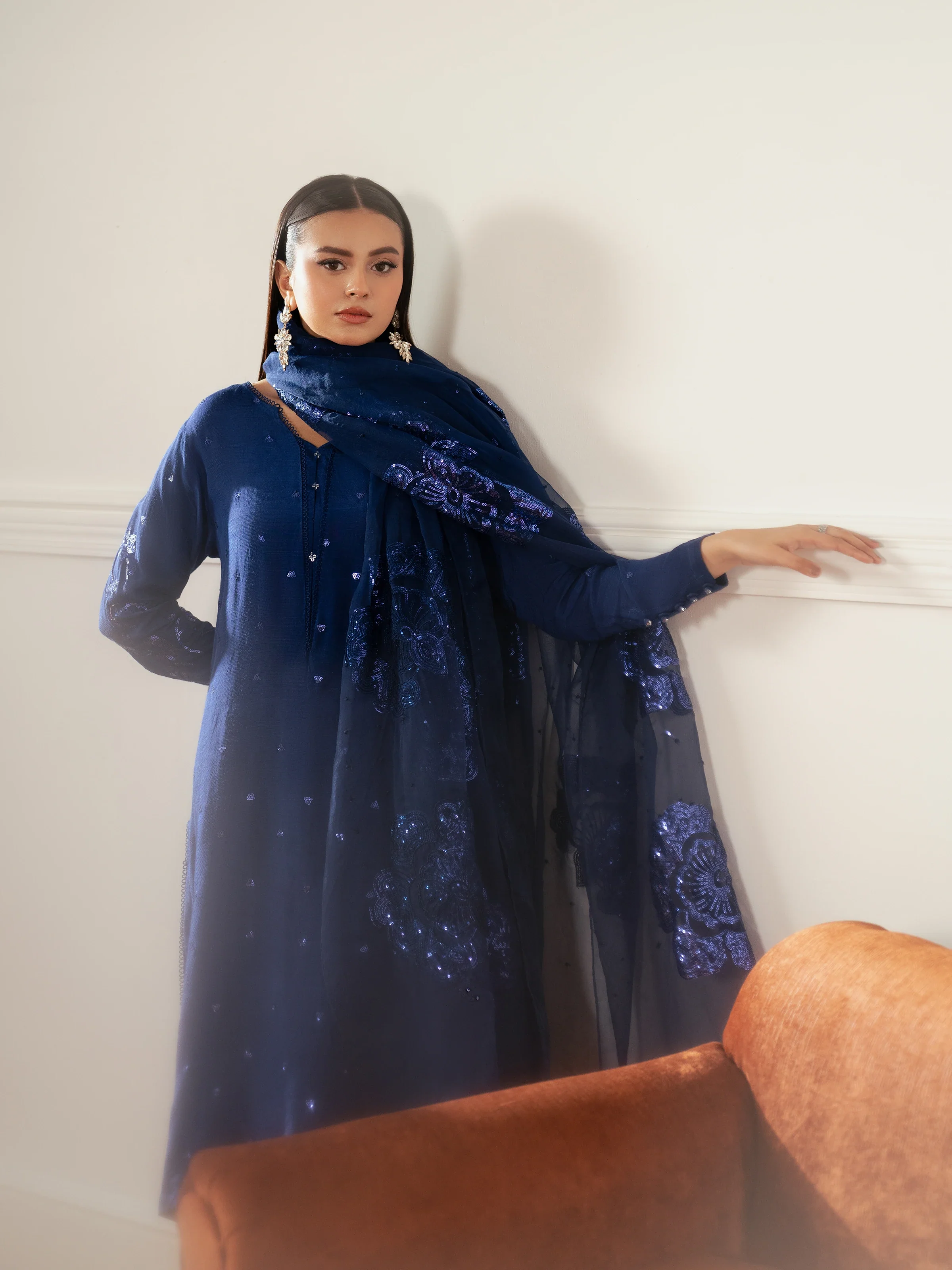 Embroidered Raw Silk Suit - EWTPLE24-00041-3P - Image 3