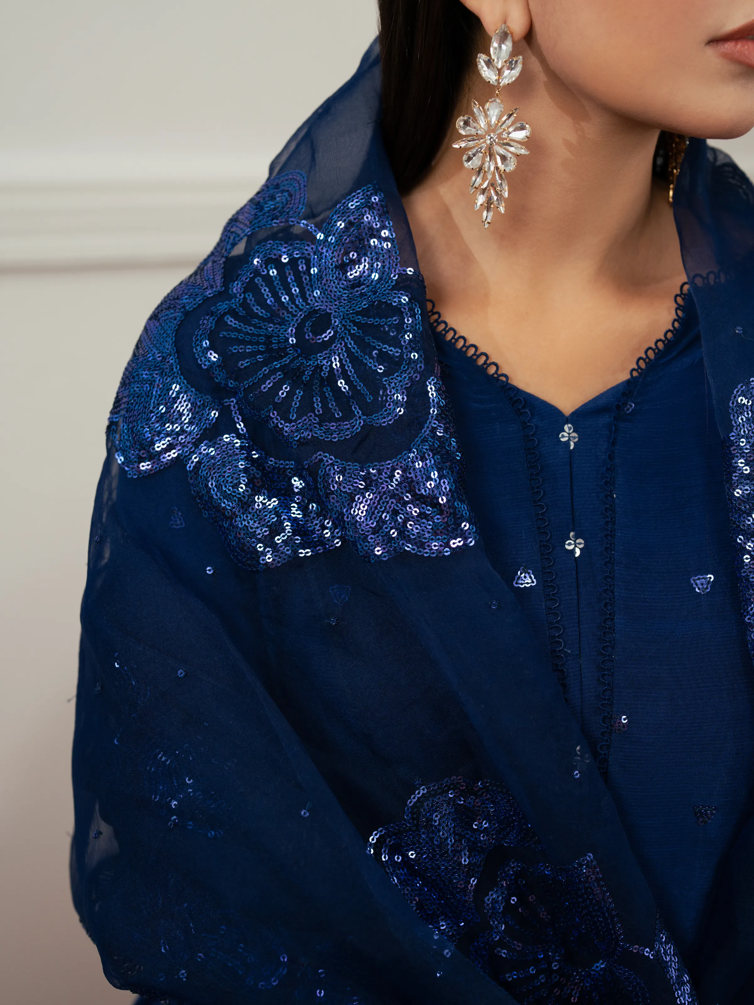 Embroidered Raw Silk Suit - EWTPLE24-00041-3P - Image 4