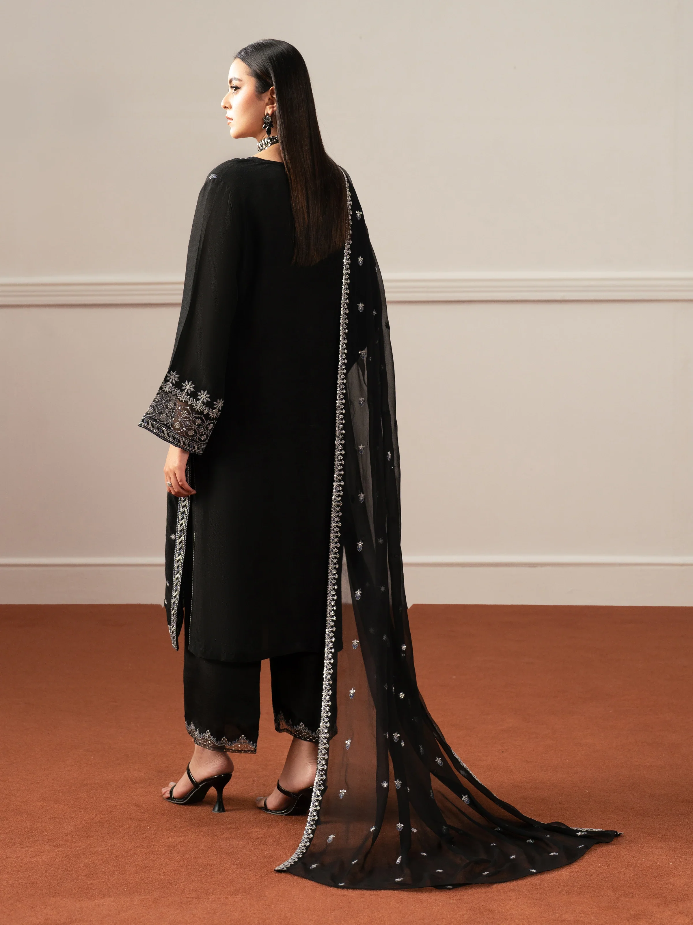 Embroidered Raw Silk Suit - EWTPLE24-00042-3P - Image 6
