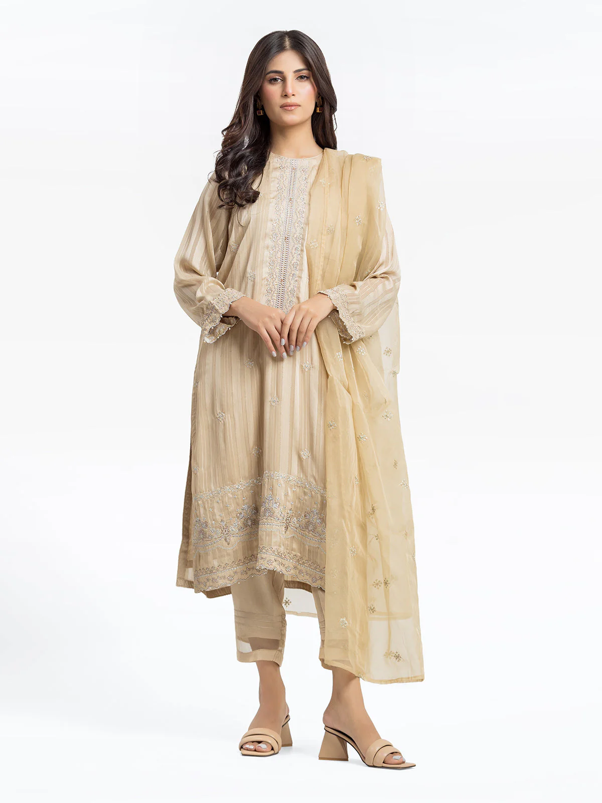 Embroidered Wrinkle Chiffon Suit - EWTPLE24-00032-3P - Image 2