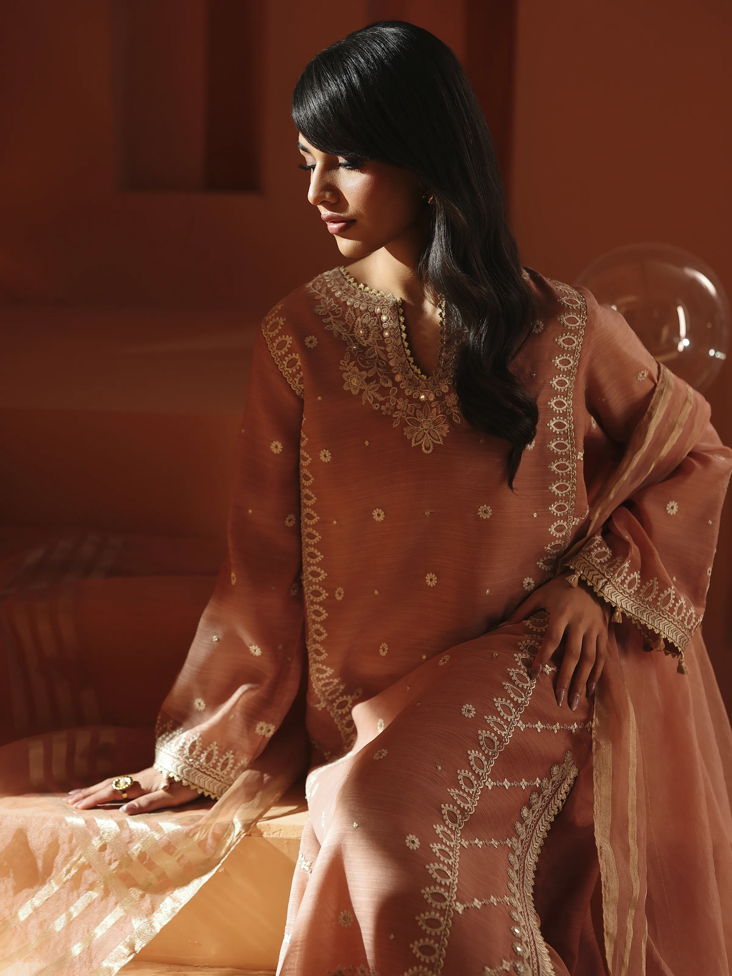 Embroidered Chanderi Suit - EWTKED6-84109-3P - Image 4